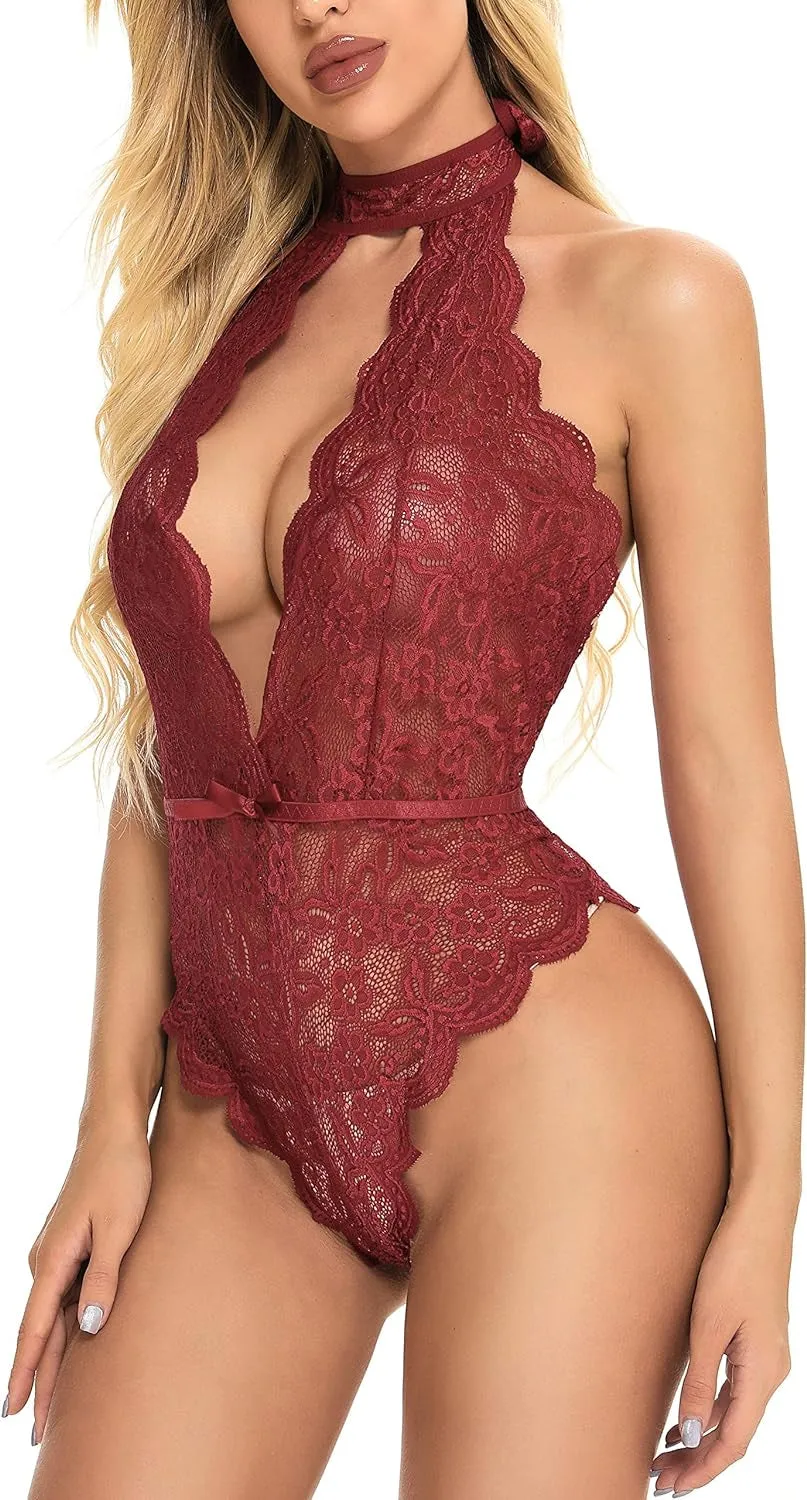 "Seductive Lace Teddy Lingerie - Snap Crotch Bodysuit Babydoll for Ultimate Allure"