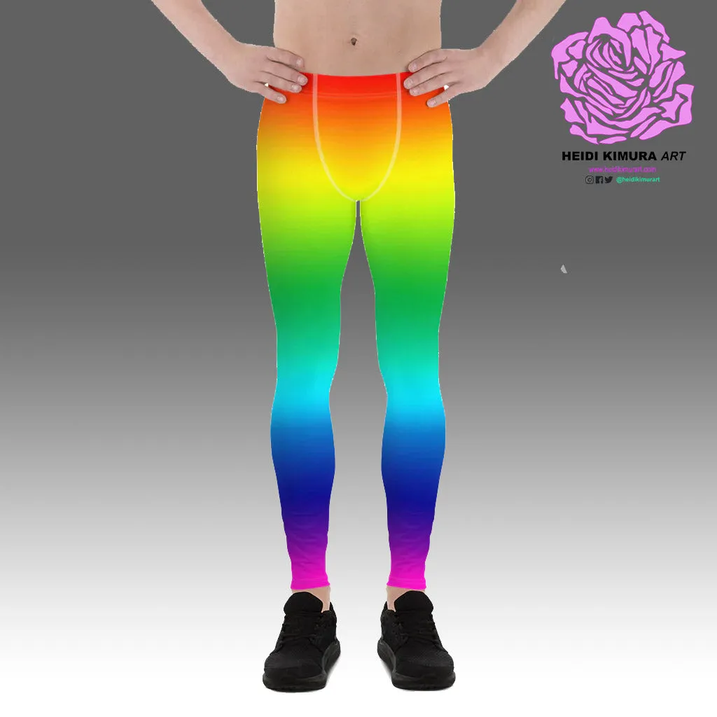 Rainbow Ombre Print Meggings, Best Gay Pride Men's Leggings Pants- Made in USA/ EU/MX