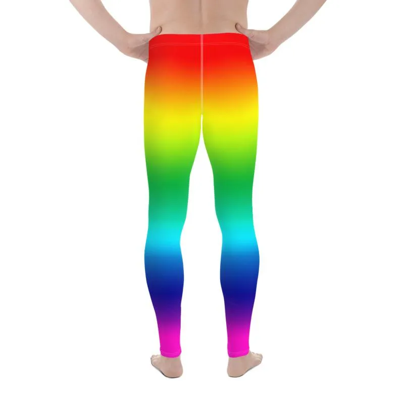 Rainbow Ombre Print Meggings, Best Gay Pride Men's Leggings Pants- Made in USA/ EU/MX