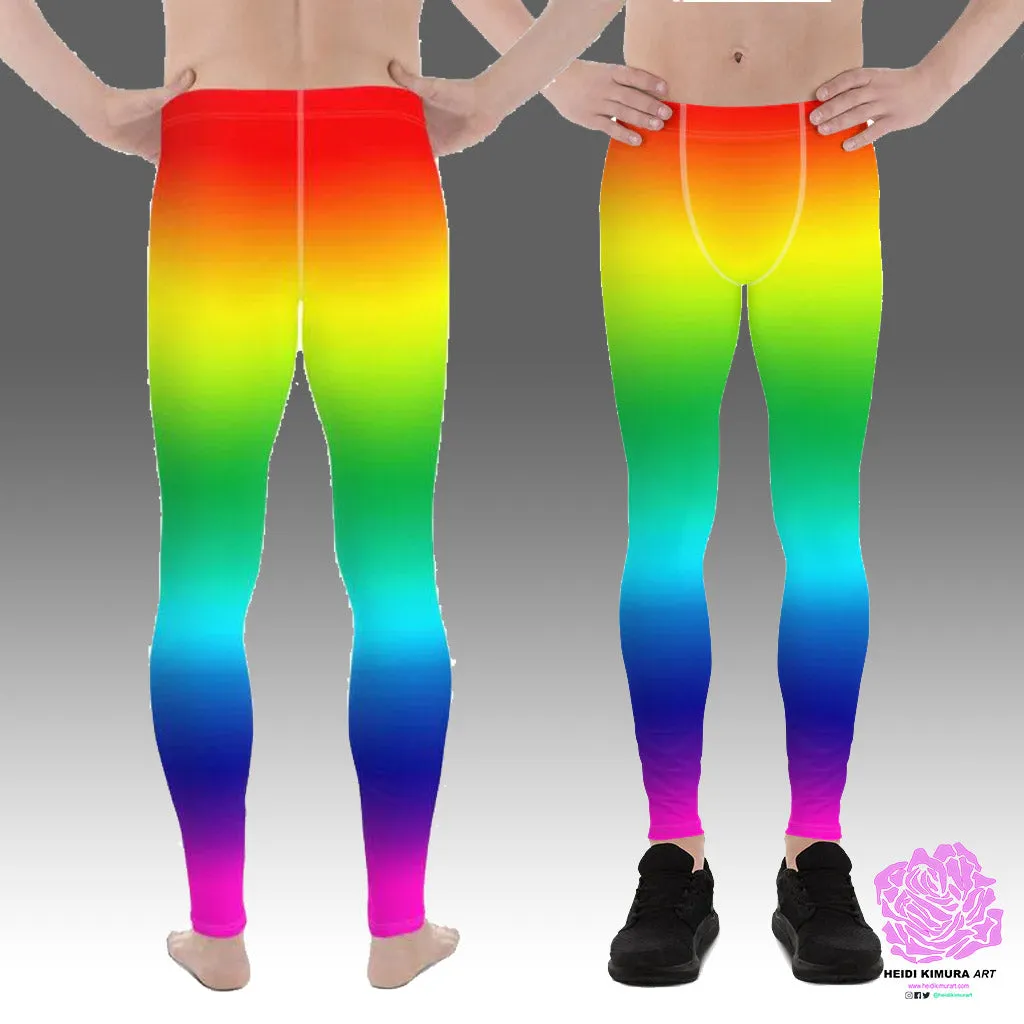 Rainbow Ombre Print Meggings, Best Gay Pride Men's Leggings Pants- Made in USA/ EU/MX