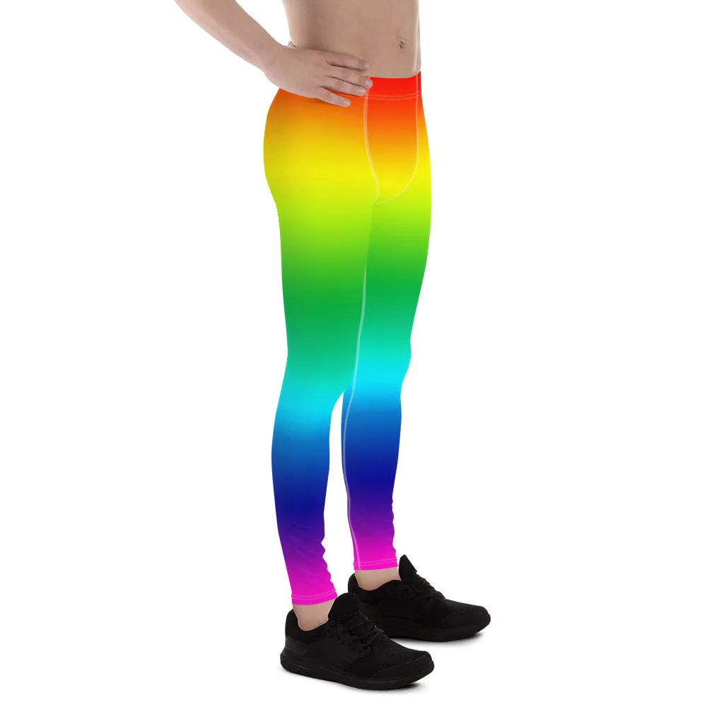 Rainbow Ombre Print Meggings, Best Gay Pride Men's Leggings Pants- Made in USA/ EU/MX