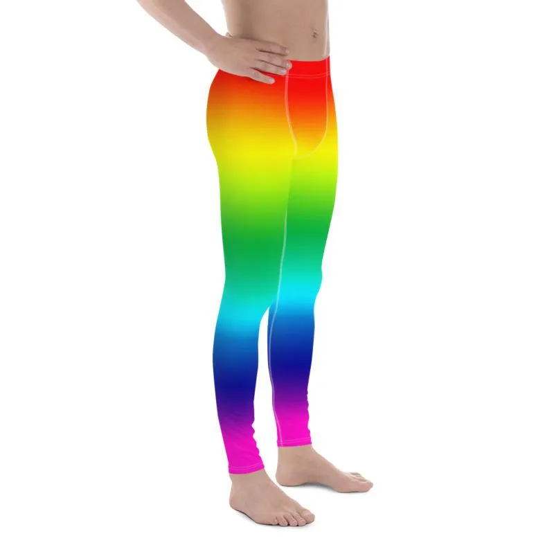 Rainbow Ombre Print Meggings, Best Gay Pride Men's Leggings Pants- Made in USA/ EU/MX