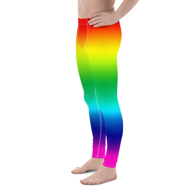 Rainbow Ombre Print Meggings, Best Gay Pride Men's Leggings Pants- Made in USA/ EU/MX