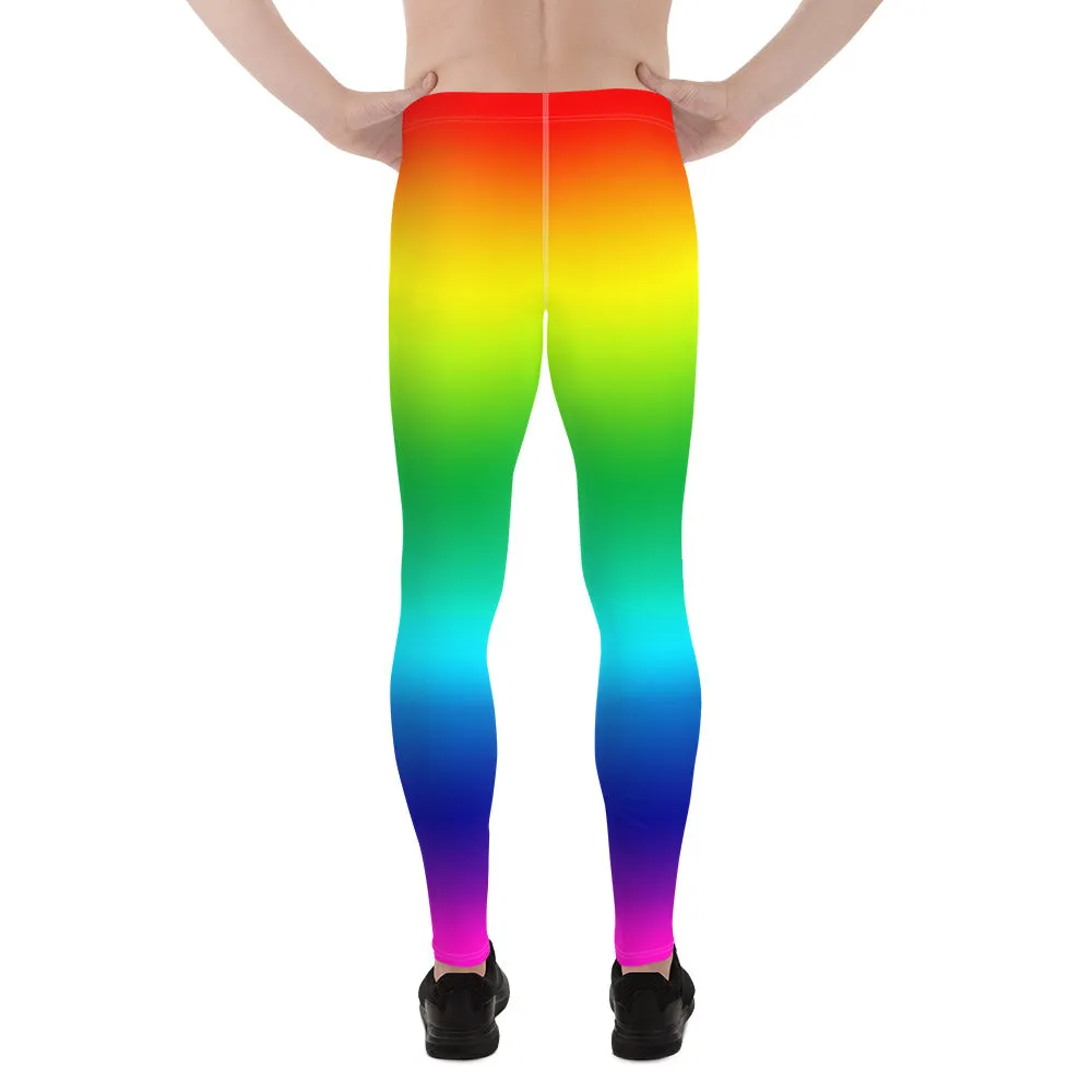 Rainbow Ombre Print Meggings, Best Gay Pride Men's Leggings Pants- Made in USA/ EU/MX