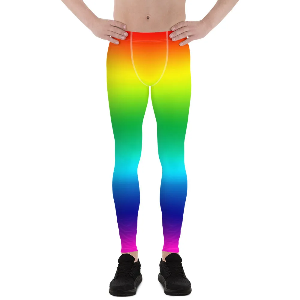 Rainbow Ombre Print Meggings, Best Gay Pride Men's Leggings Pants- Made in USA/ EU/MX