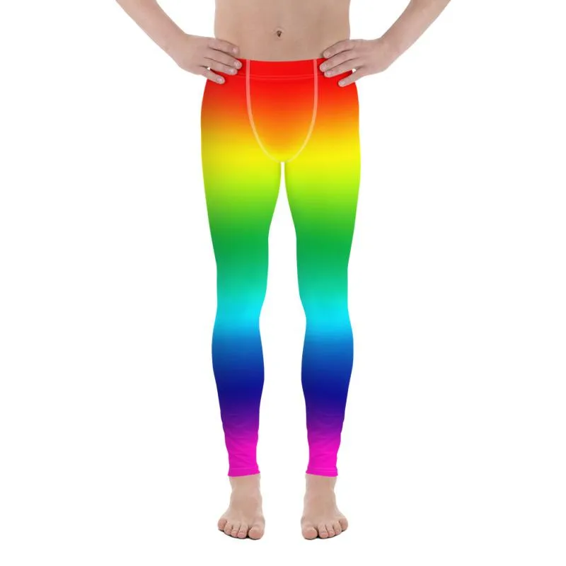 Rainbow Ombre Print Meggings, Best Gay Pride Men's Leggings Pants- Made in USA/ EU/MX