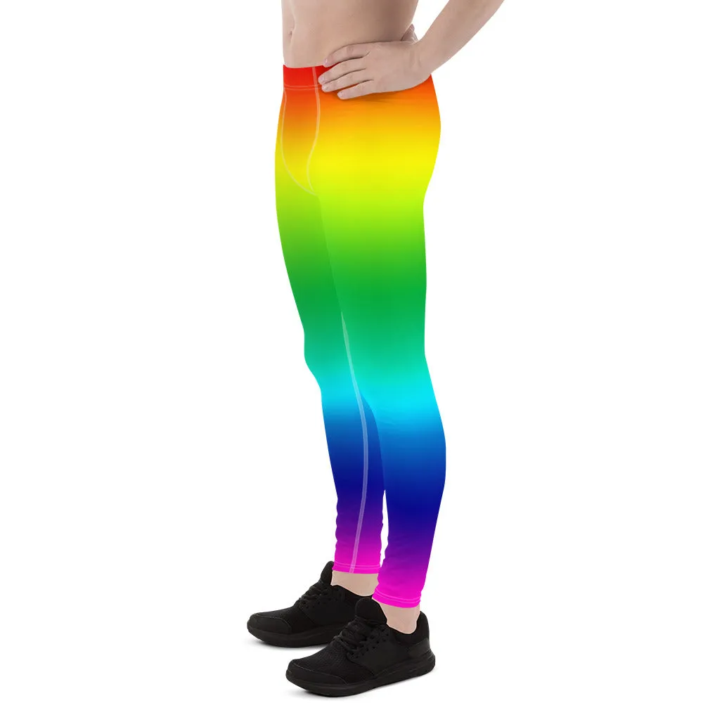 Rainbow Ombre Print Meggings, Best Gay Pride Men's Leggings Pants- Made in USA/ EU/MX