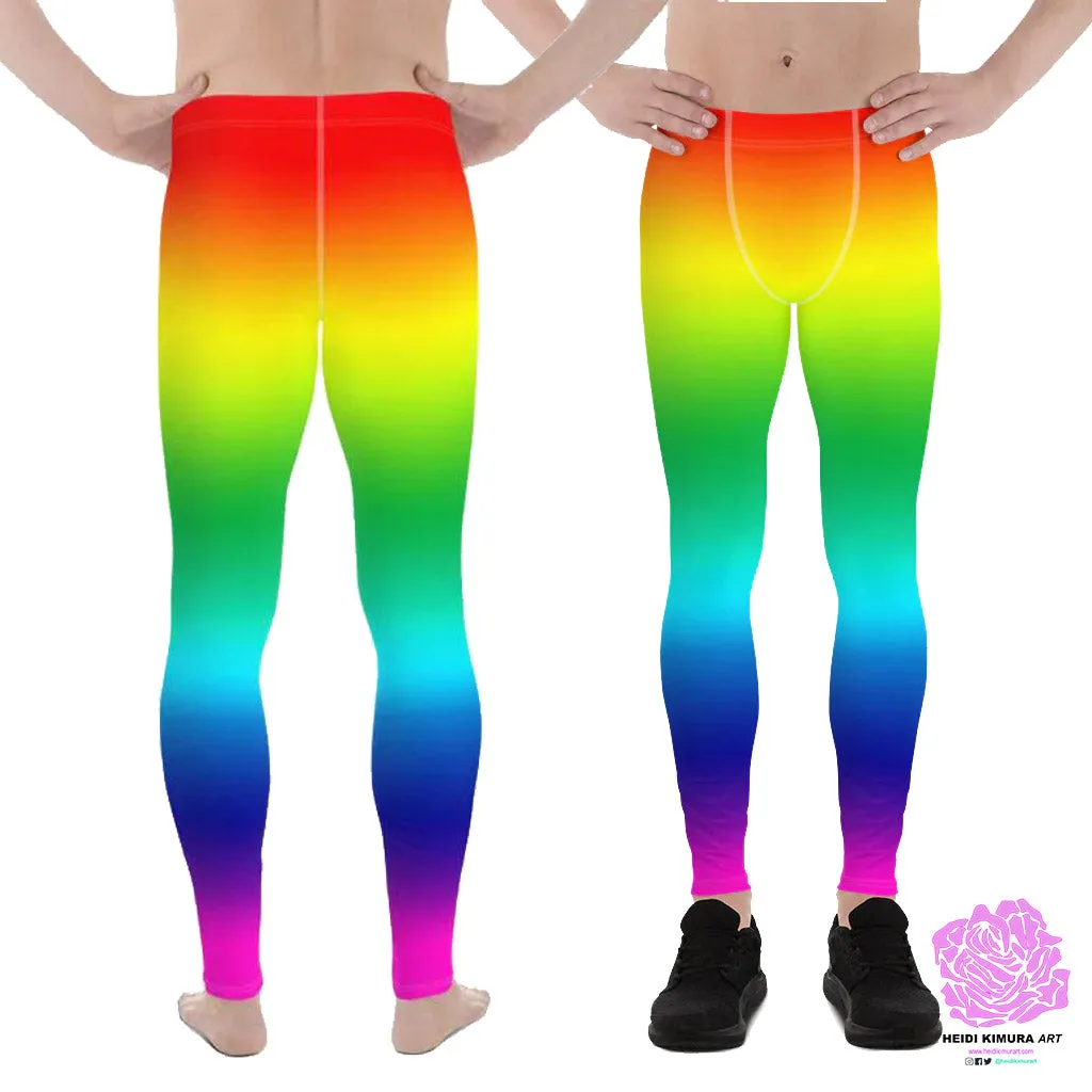 Rainbow Ombre Print Meggings, Best Gay Pride Men's Leggings Pants- Made in USA/ EU/MX