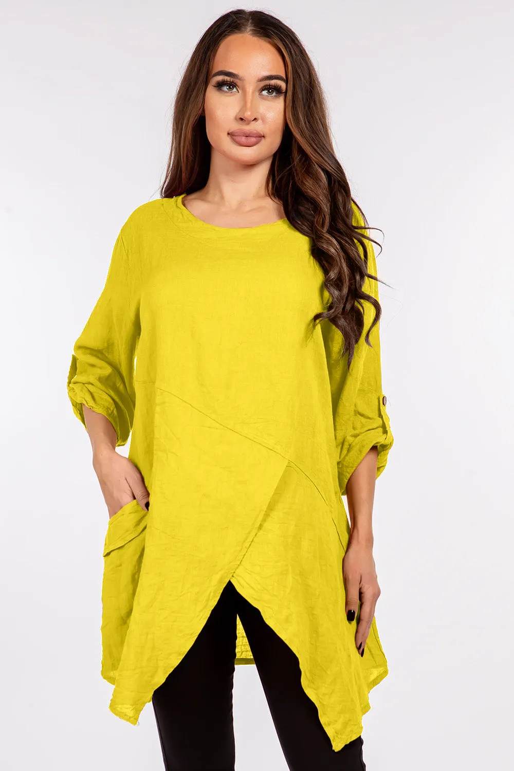 Raw Moda Asymmetric Single Pocket Linen Tunic