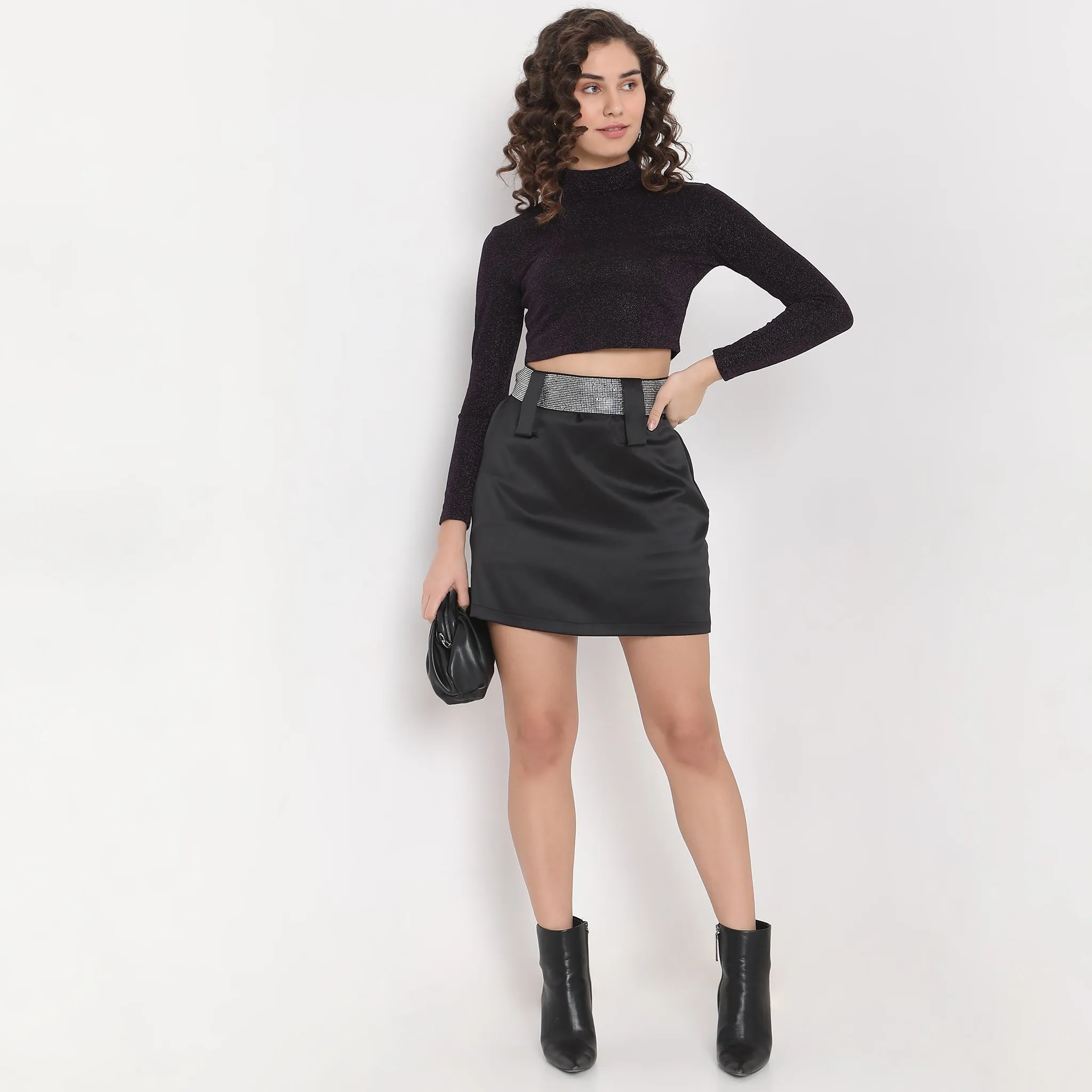 Regular Fit Embellished Mid Rise Skirt