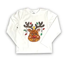 Reindeer Sequin Long Sleeve Kid Shirt