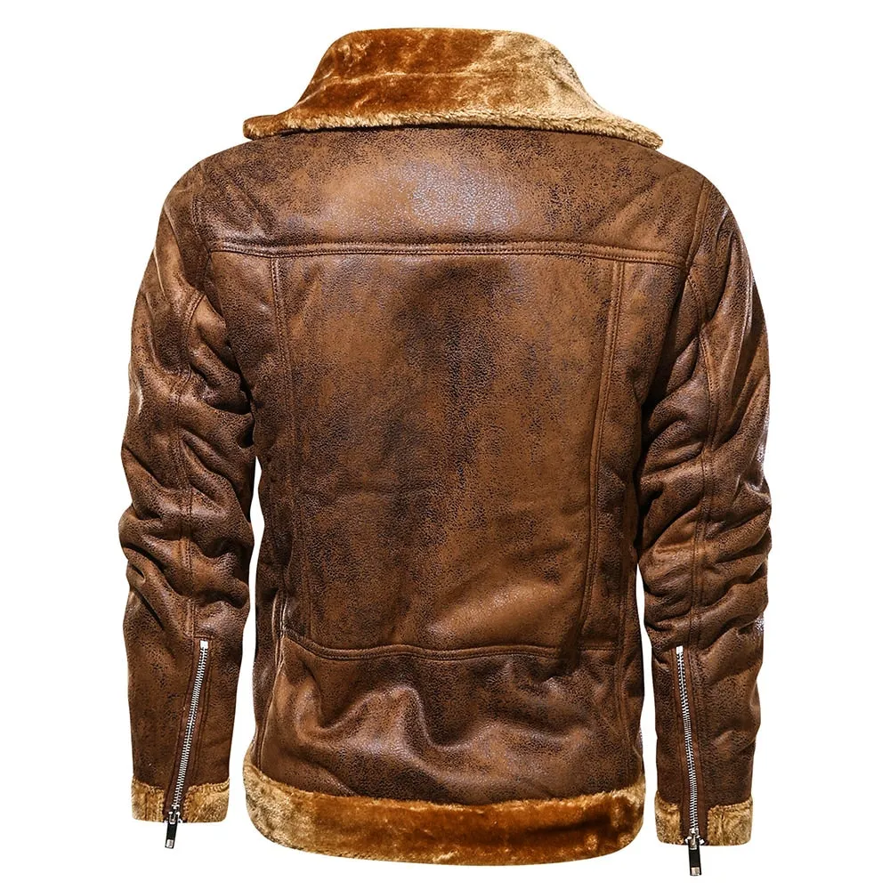 Retro Men Winter Suede Leather Jacket