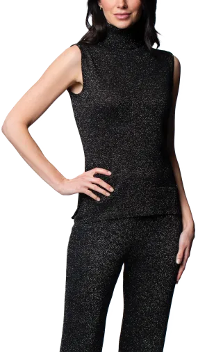 Riley Shimmer Sleeveless Turtleneck Top; Black Shimmer