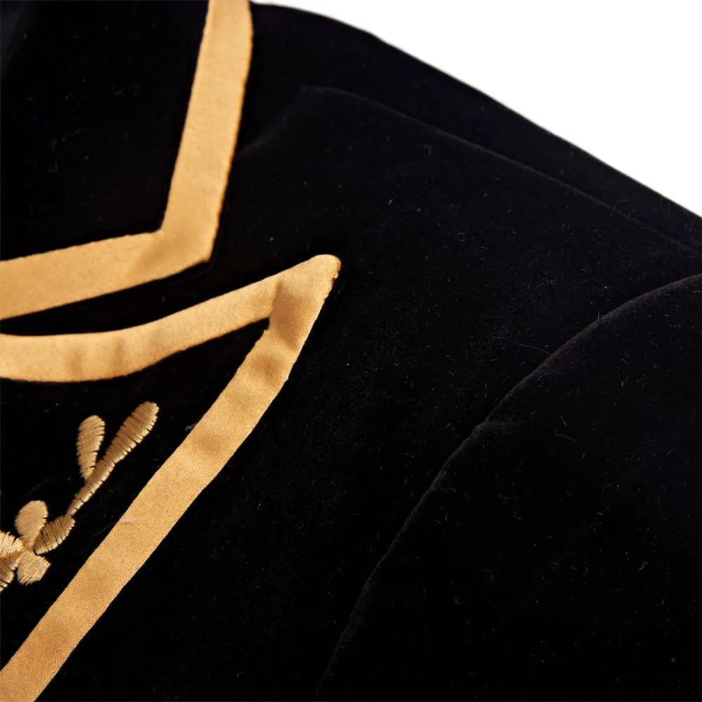 Royal Court Prince Black Velvet Gold Embroidery Men Wedding Blazer