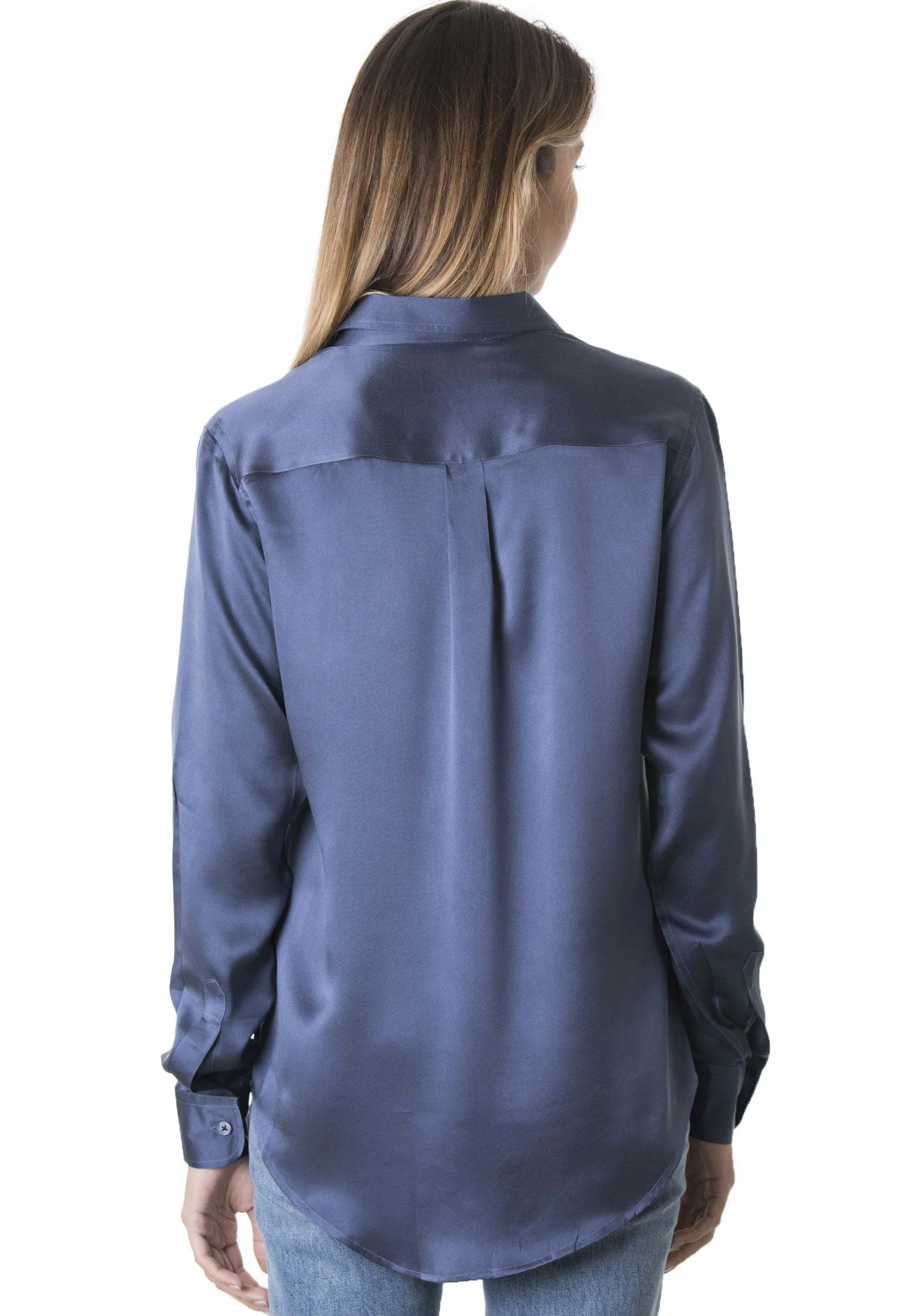 Satin-Silk Avio Blue Classic Charmeuse Silk Shirt