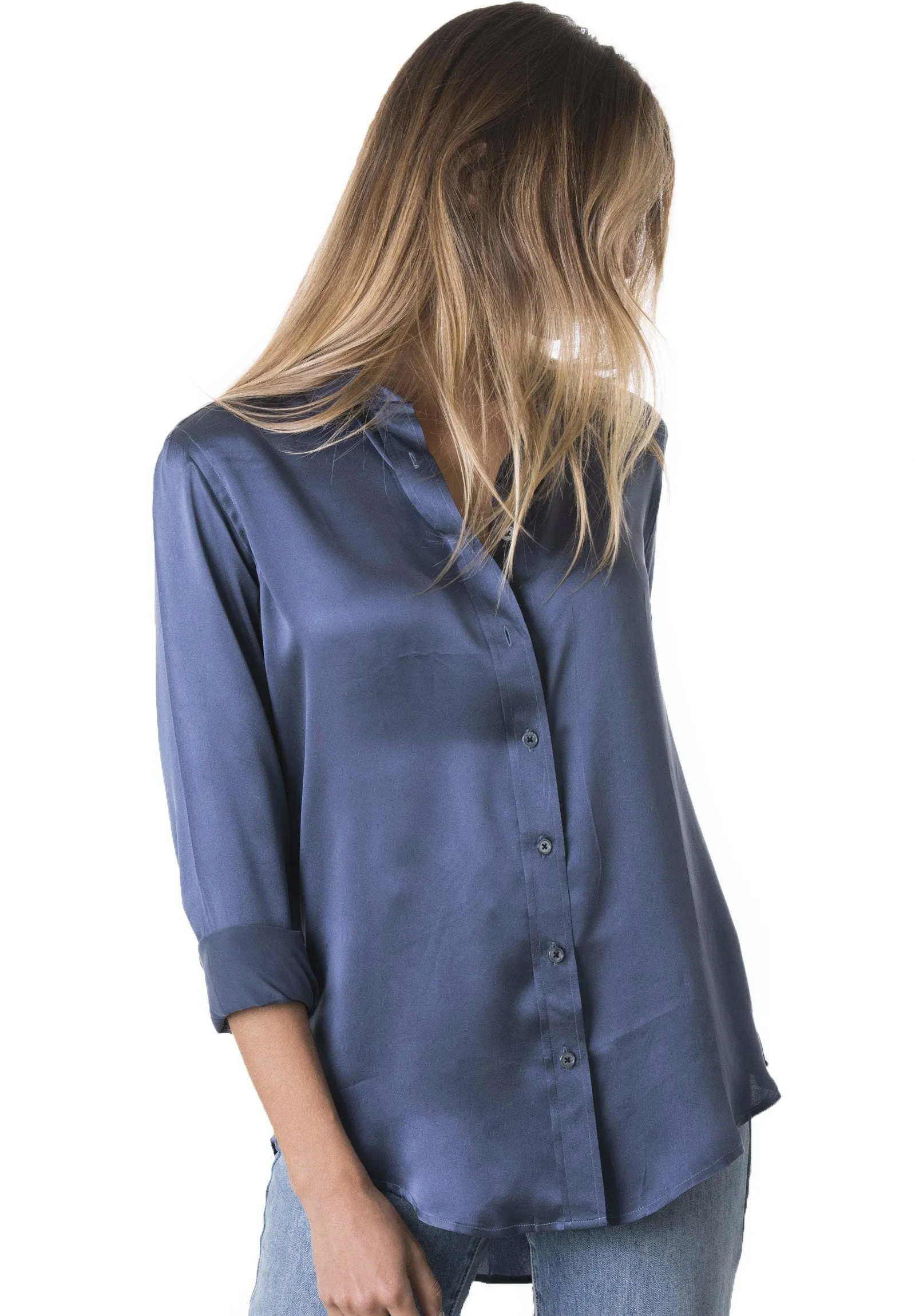 Satin-Silk Avio Blue Classic Charmeuse Silk Shirt