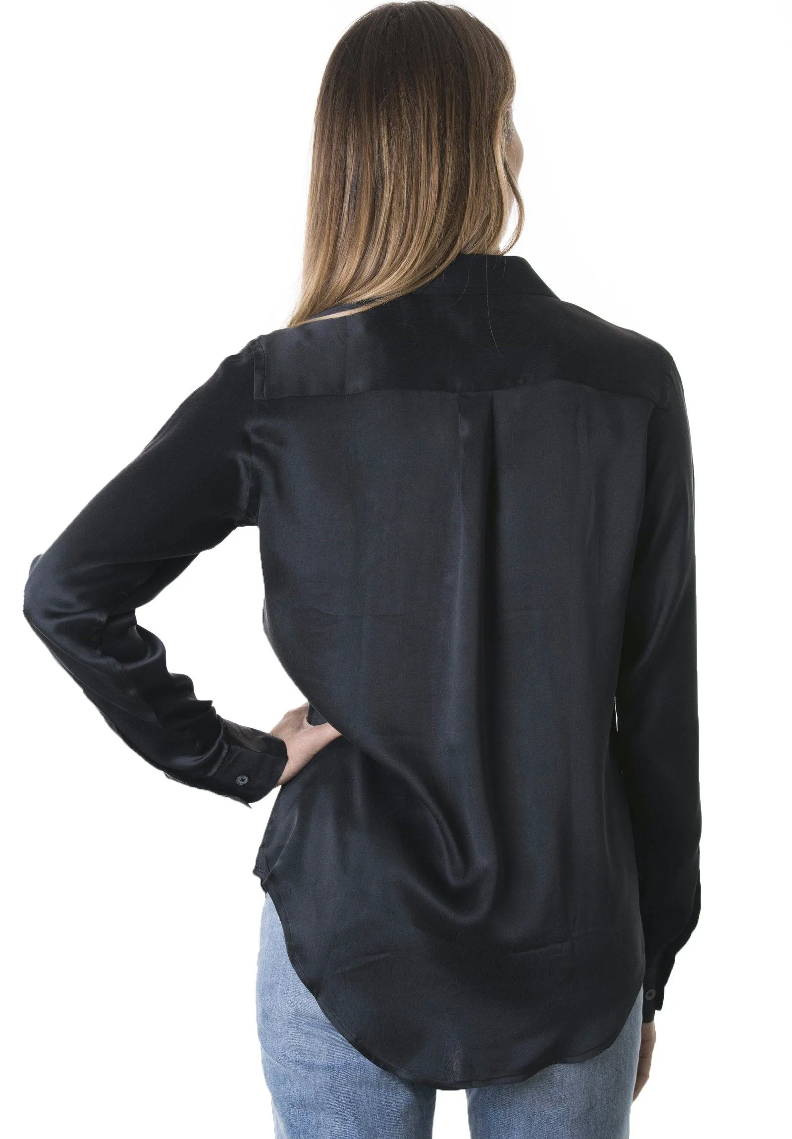 Satin-Silk Black Classic Charmeuse Silk Shirt