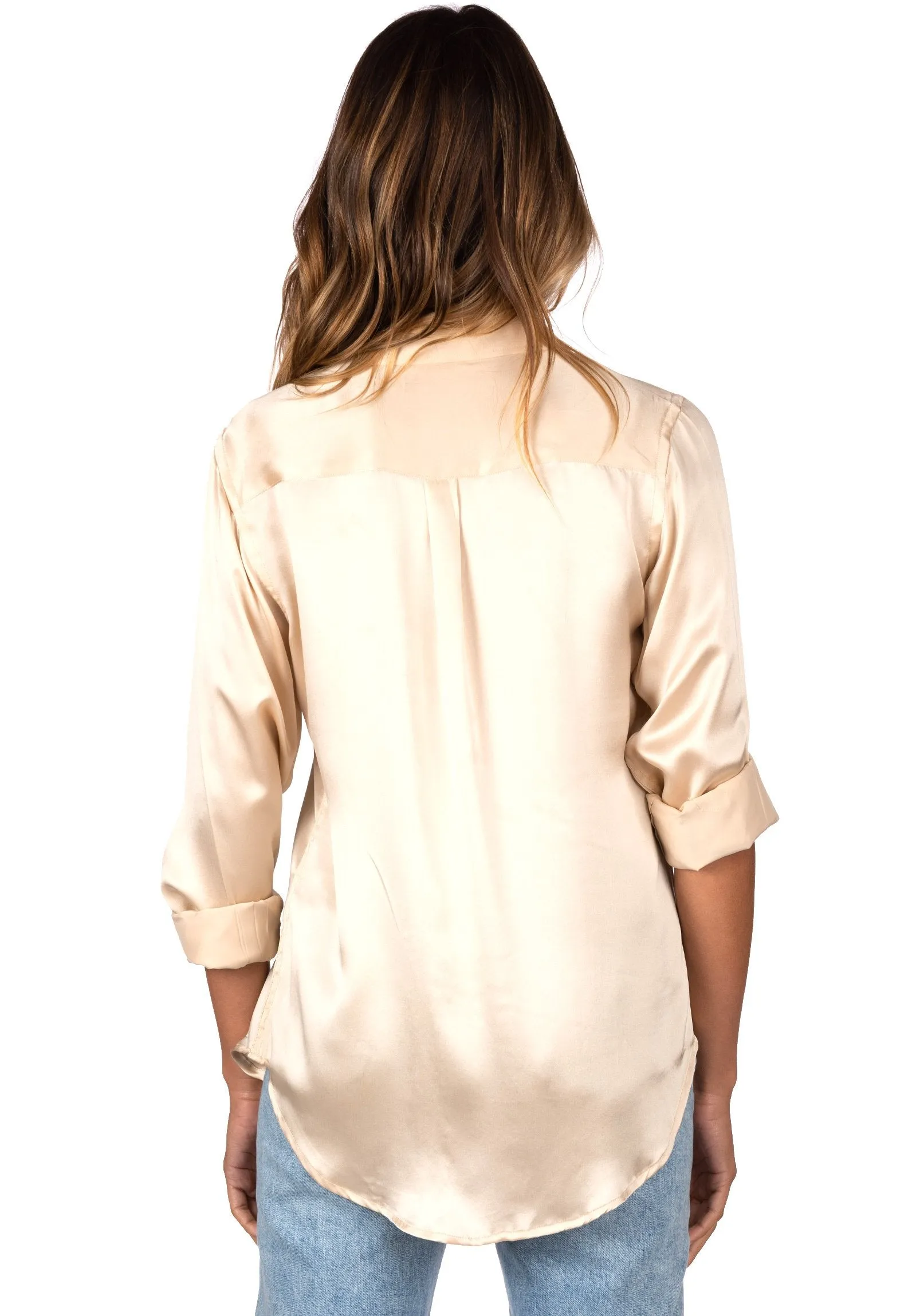 Satin-Silk Champagne Classic Charmeuse Silk Shirt