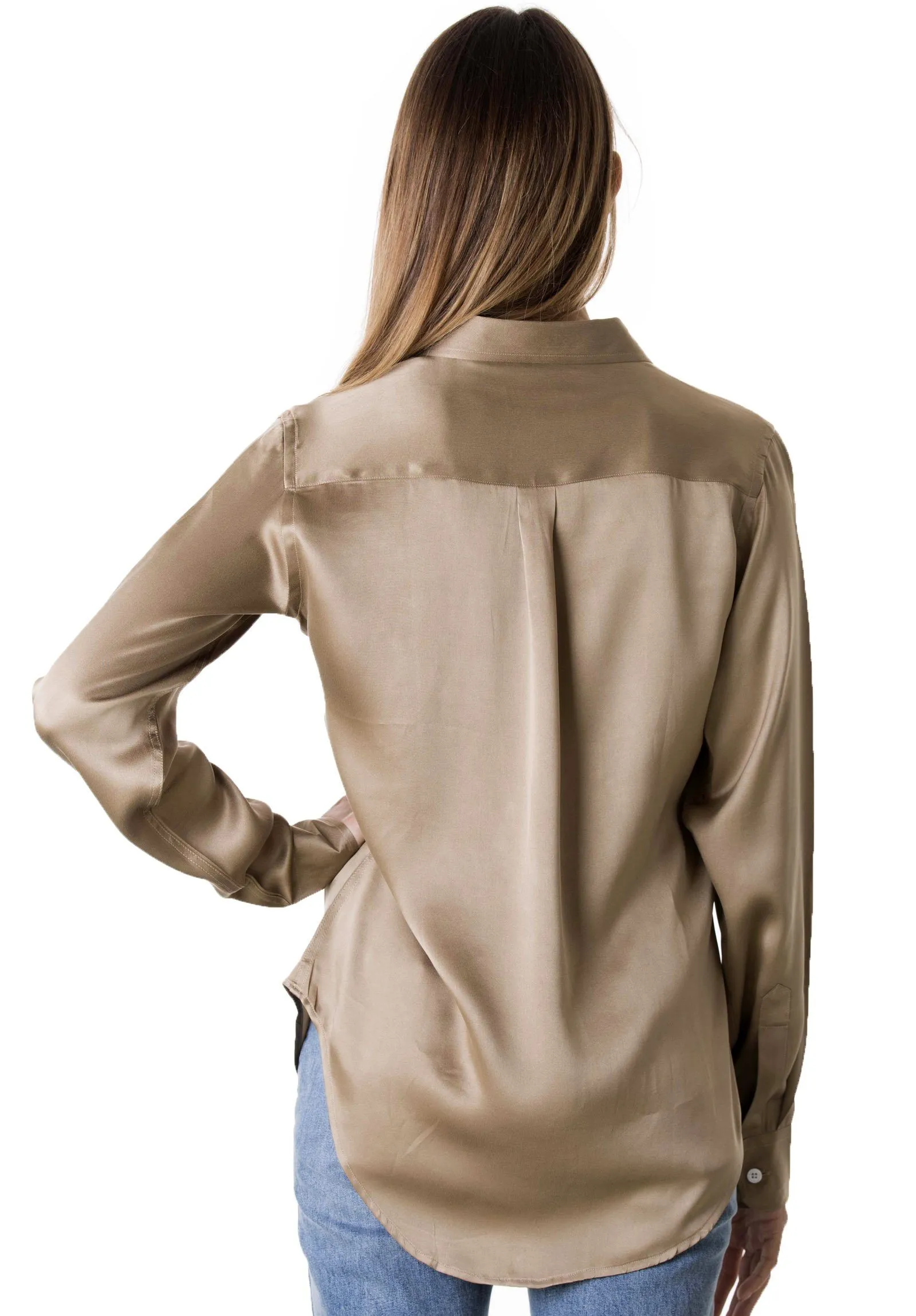 Satin-Silk Dark Gold Classic Charmeuse Silk Shirt