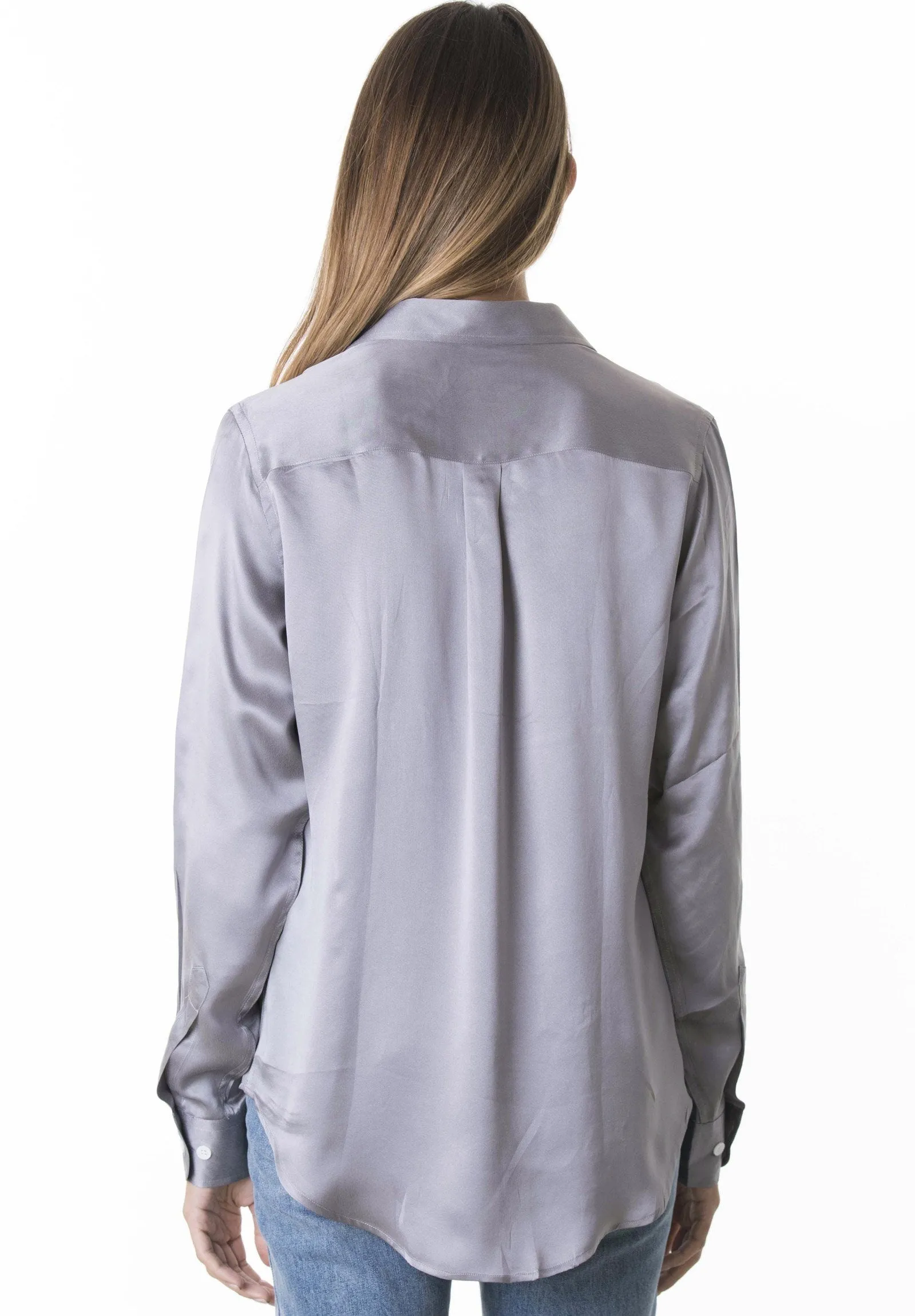 Satin-Silk Pearl Grey Classic Charmeuse Silk Shirt