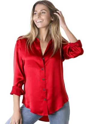 Satin-Silk Red, Pure Charmeuse Silk Shirt