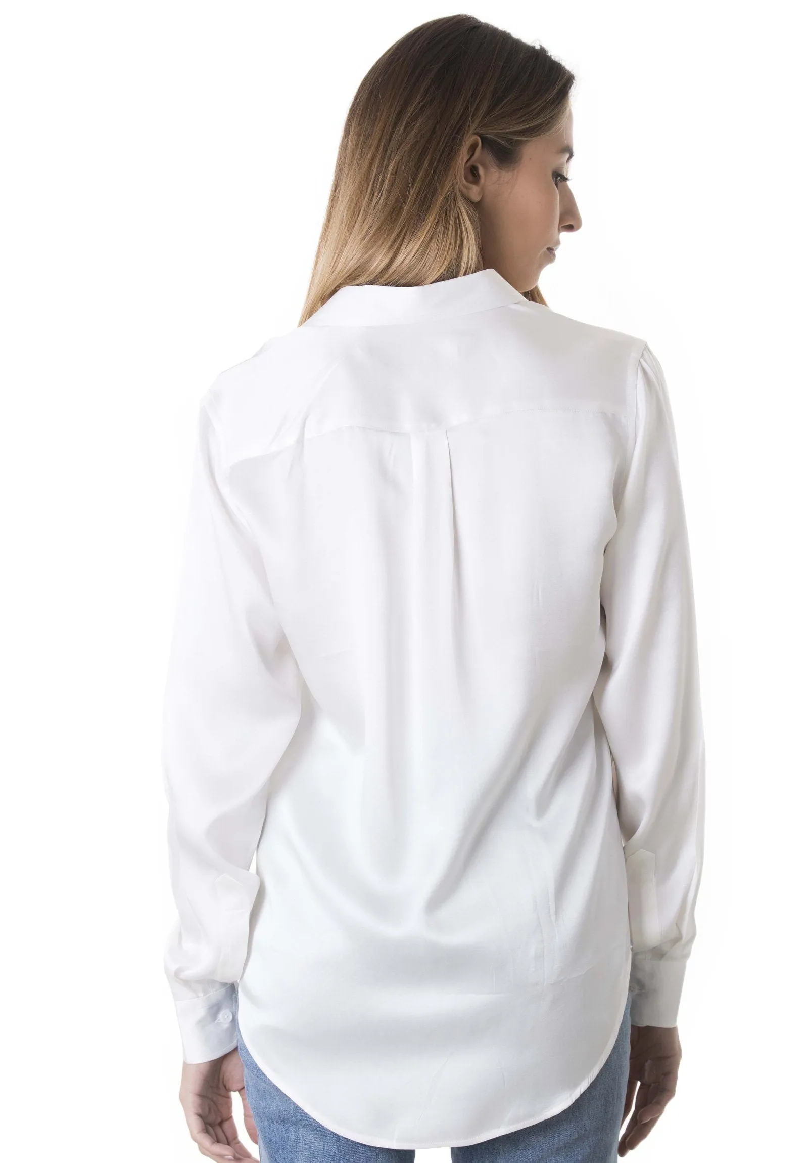 Satin-Silk White Classic Charmeuse Silk Shirt