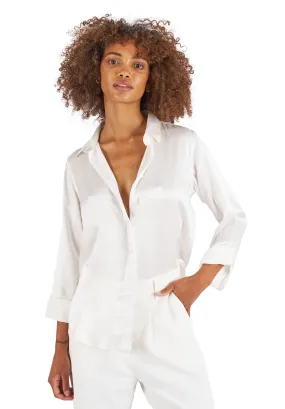 Satin-Silk White Classic Charmeuse Silk Shirt