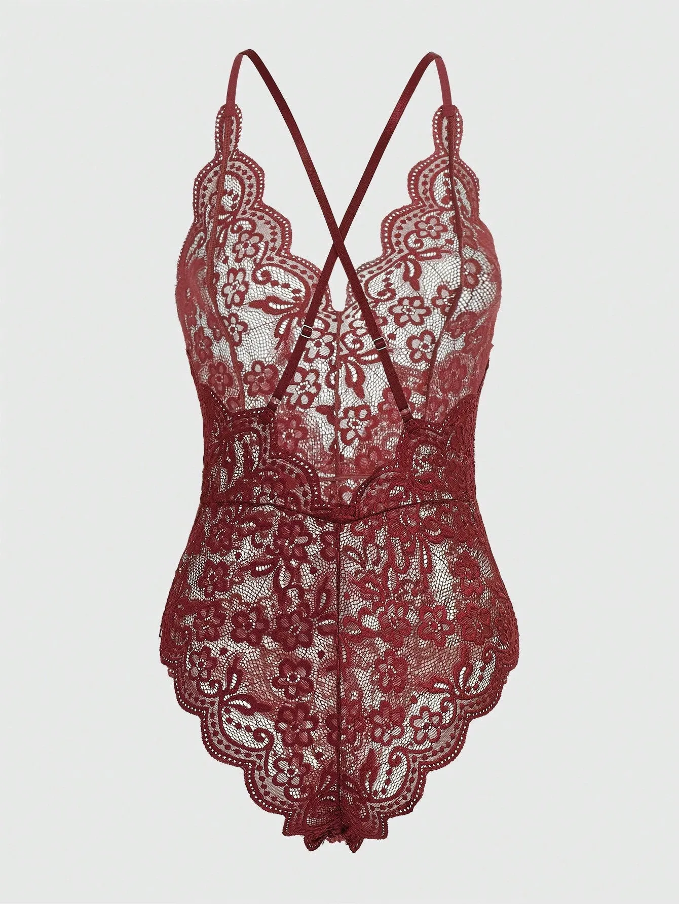 Scallop Floral Lace Teddy Bodysuit