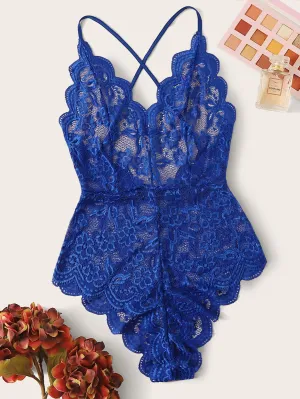 Scallop Floral Lace Teddy Bodysuit