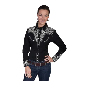 Scully Leather Women's Floral tooled Silver Shirt