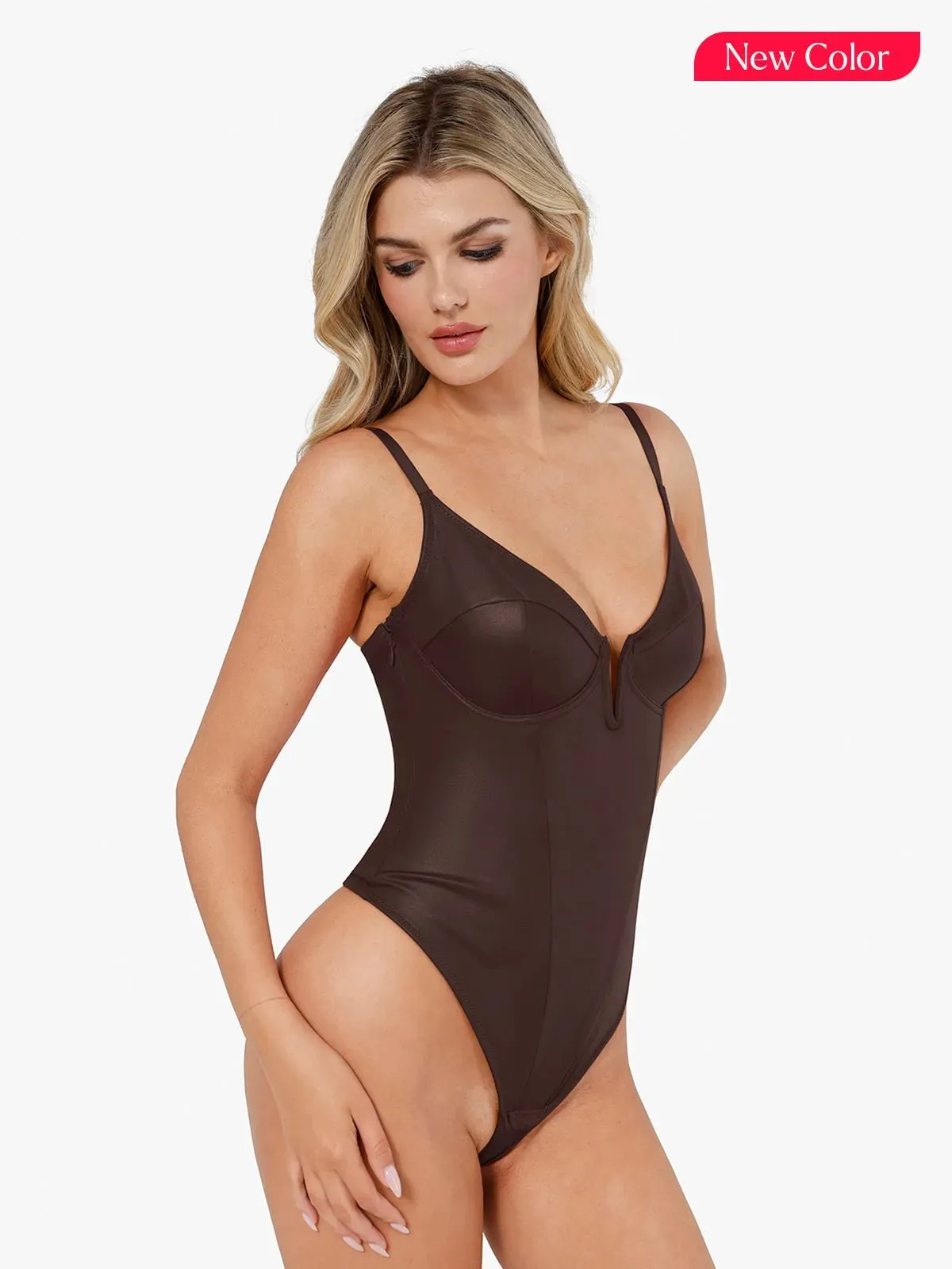 Shapewear Faux Leather Plunging V Sculpting Corset Bodysuit