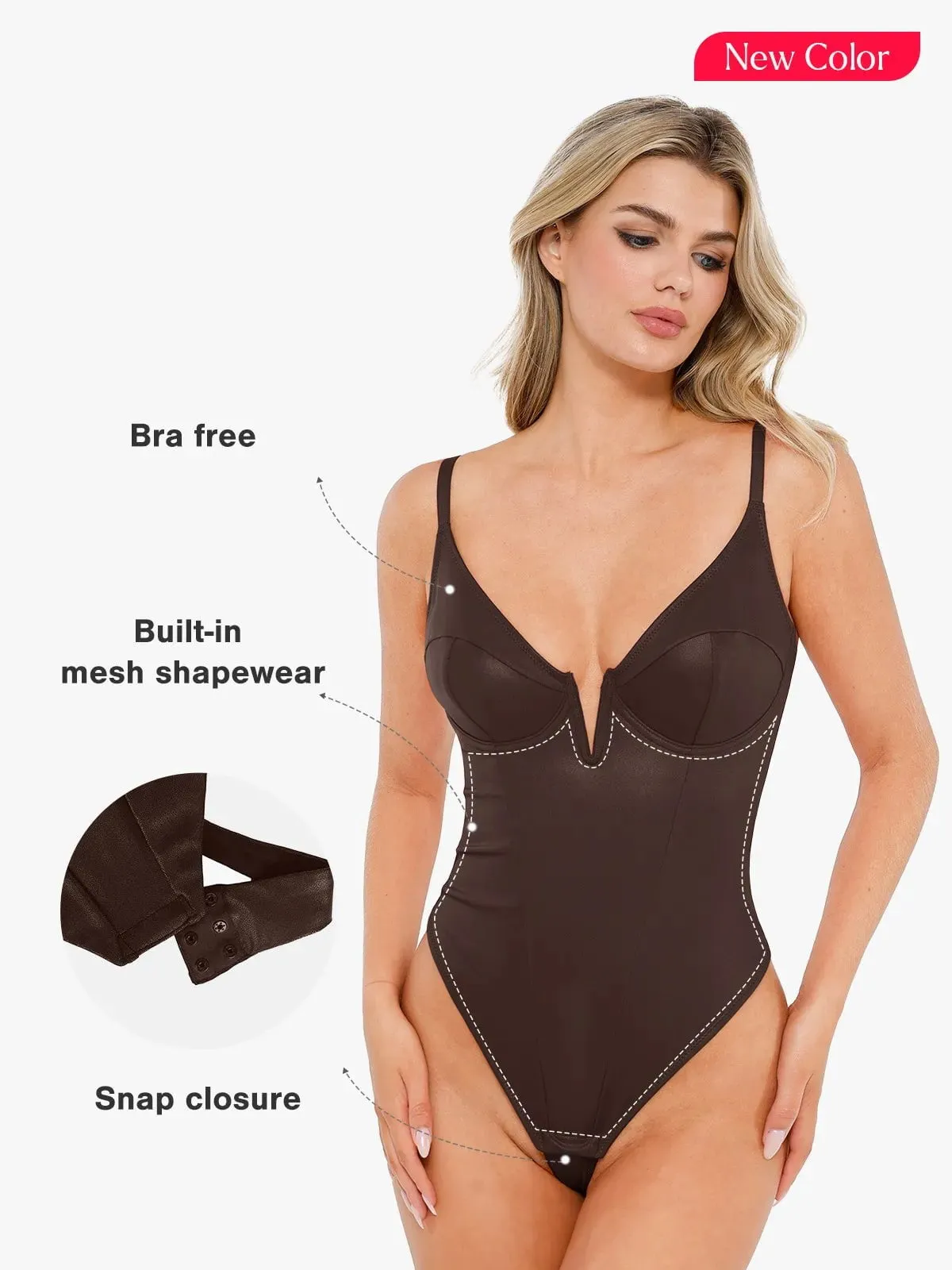 Shapewear Faux Leather Plunging V Sculpting Corset Bodysuit