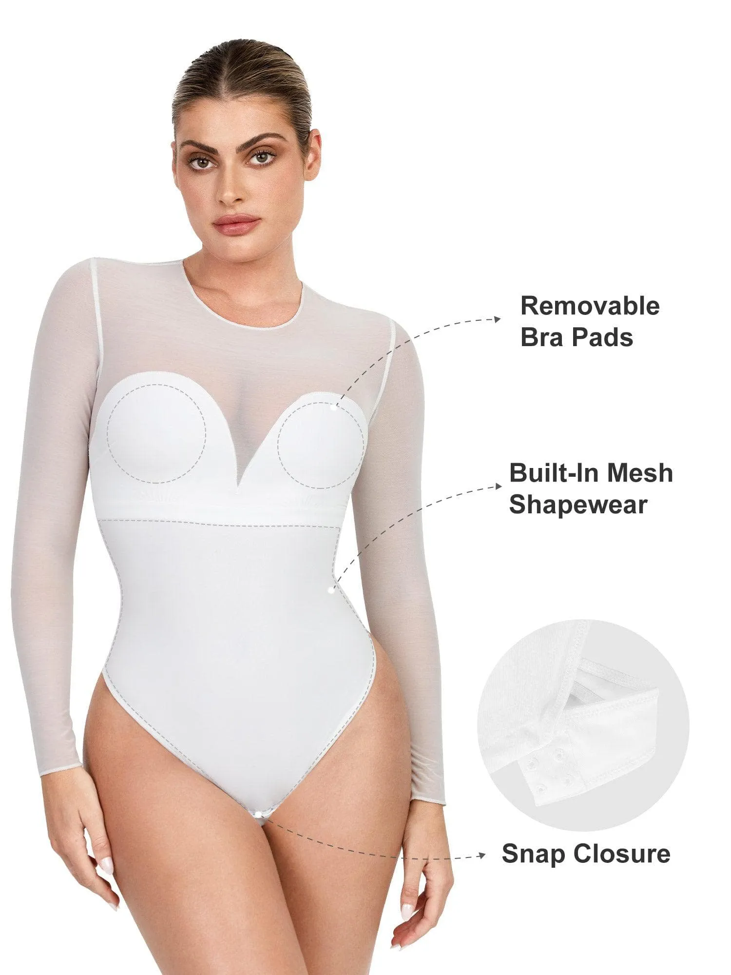 Shapewear Illusion Mesh Long Sleeve Tummy Control Bodysuit