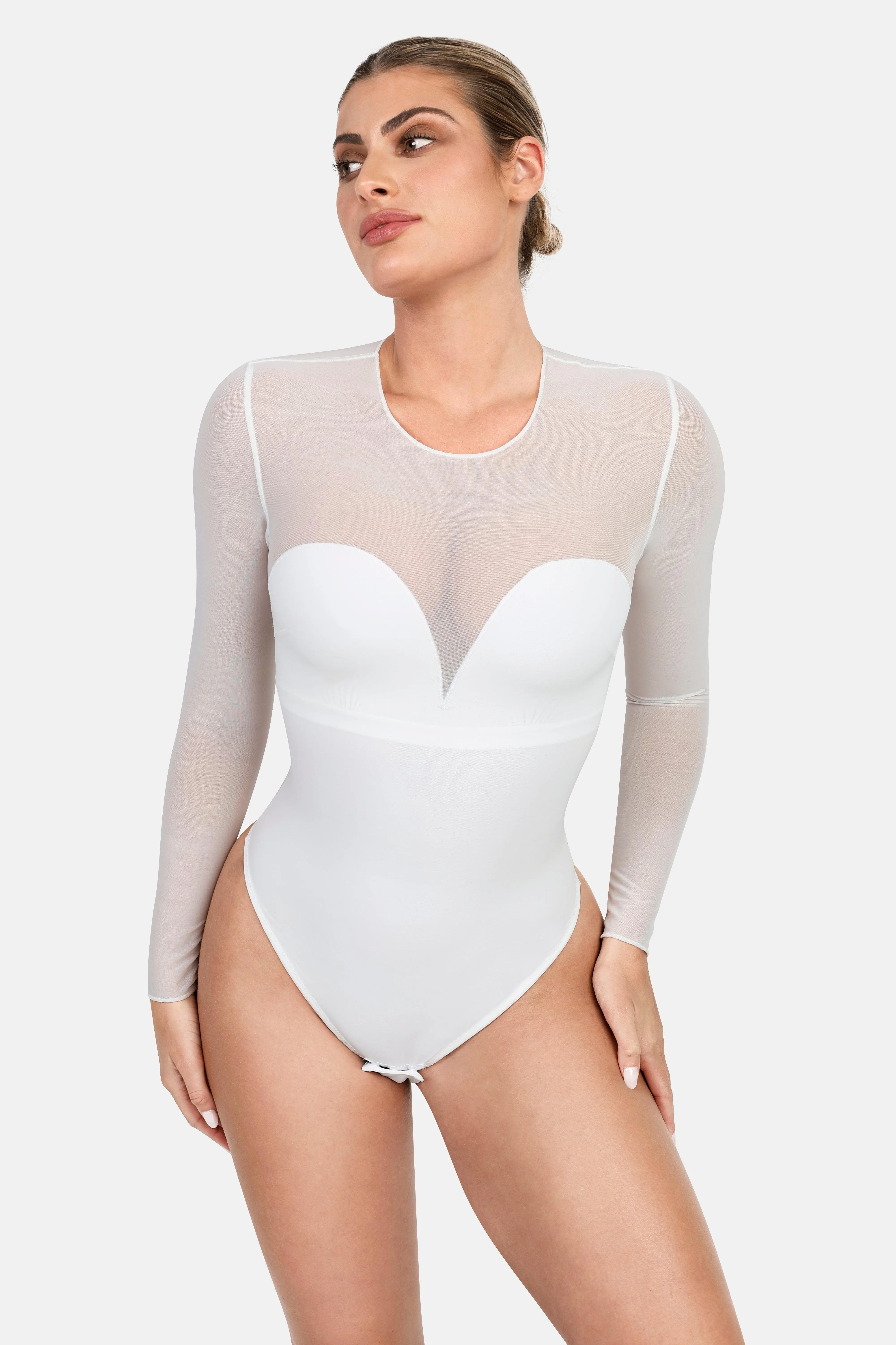 Shapewear Illusion Mesh Long Sleeve Tummy Control Bodysuit