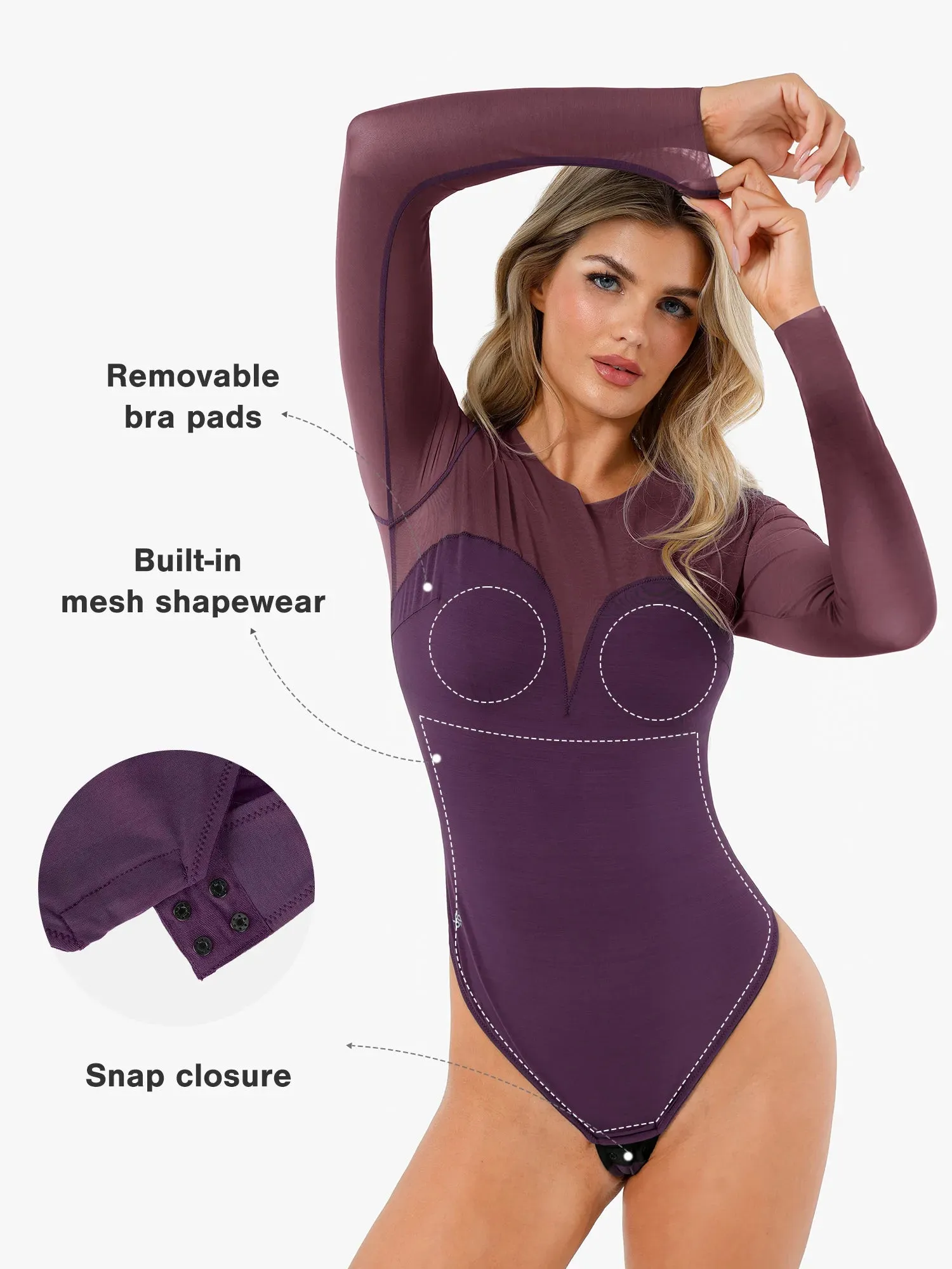 Shapewear Illusion Mesh Long Sleeve Tummy Control Bodysuit