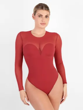 Shapewear Illusion Mesh Long Sleeve Tummy Control Bodysuit