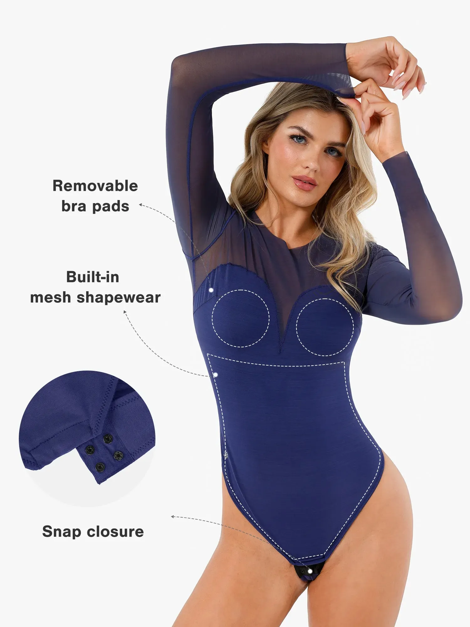 Shapewear Illusion Mesh Long Sleeve Tummy Control Bodysuit