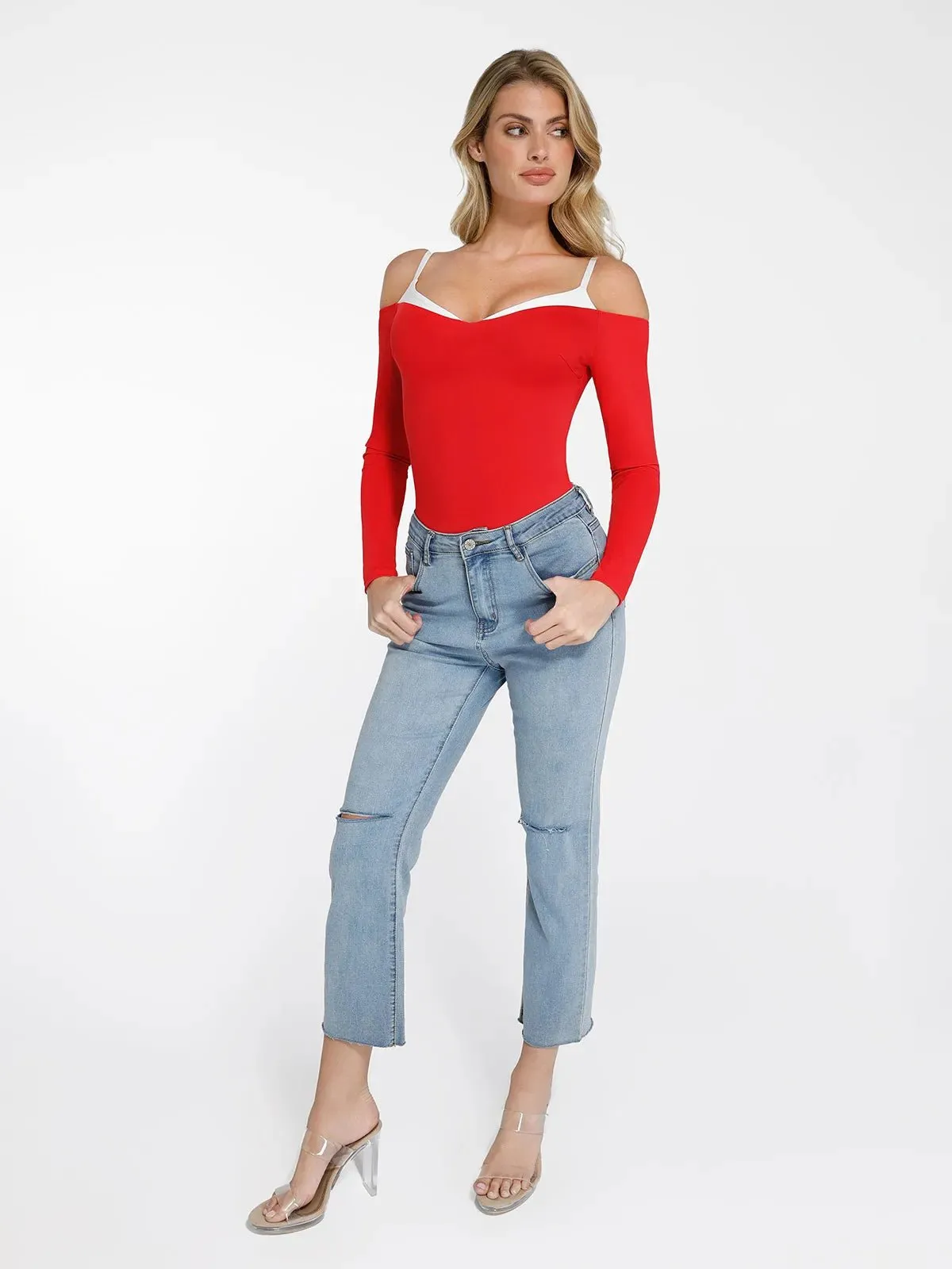 Shapewear Long Sleeve Cold Shoulder Tummy Control Bodysuit