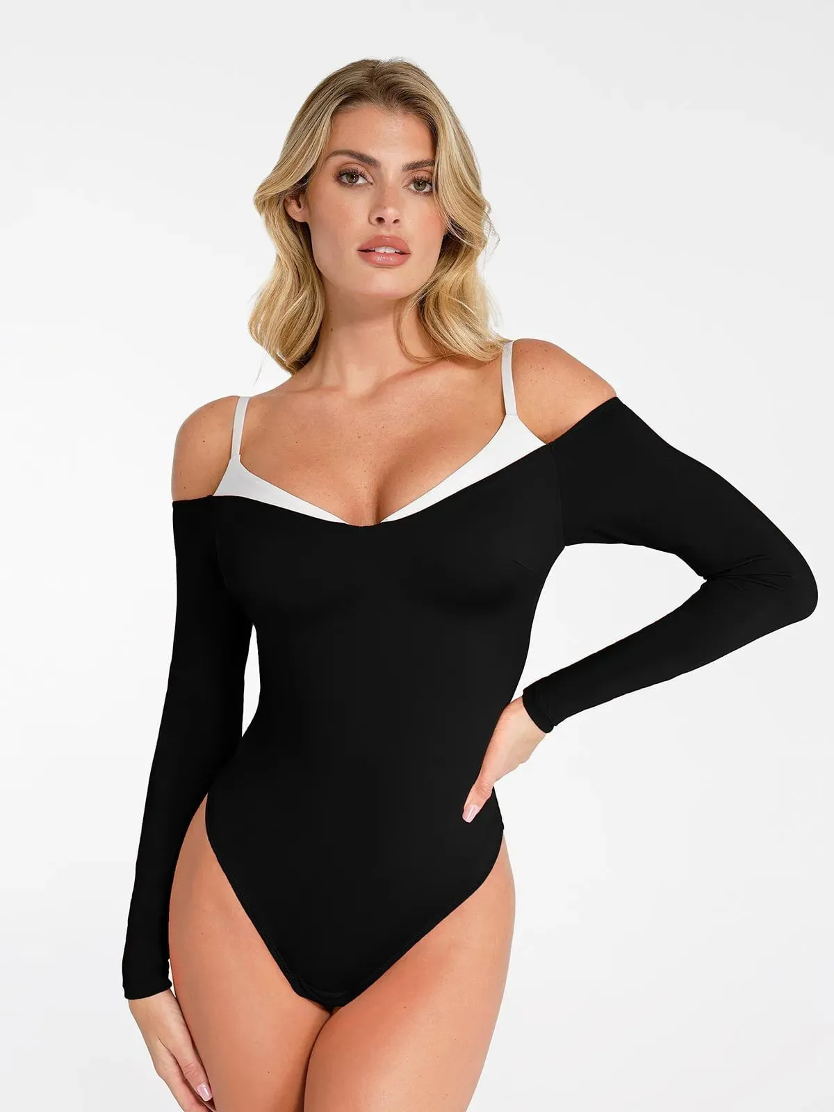 Shapewear Long Sleeve Cold Shoulder Tummy Control Bodysuit