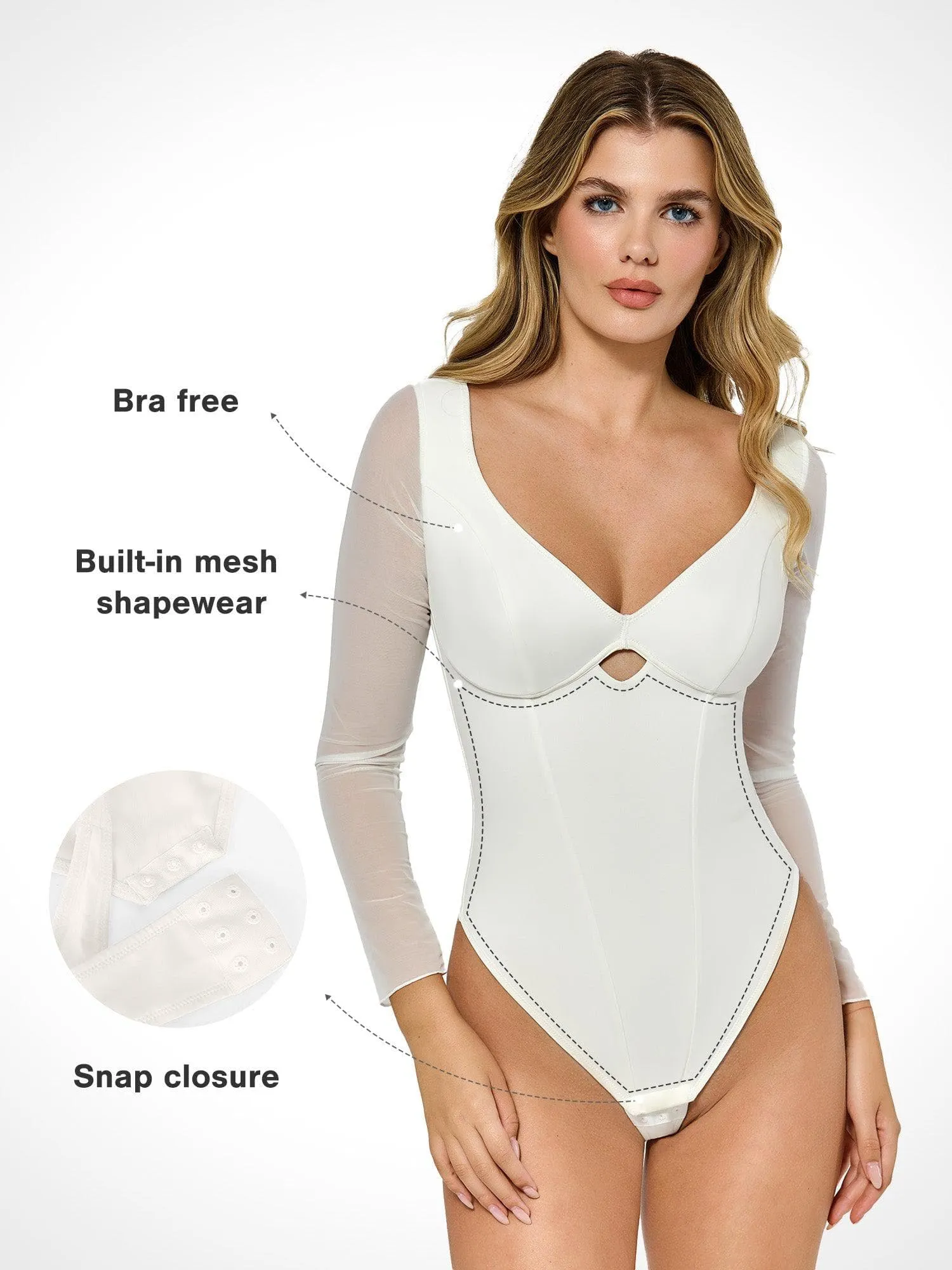 Shapewear Mesh Sleeve Cutout Sweetheart Sculpting Bodysuit