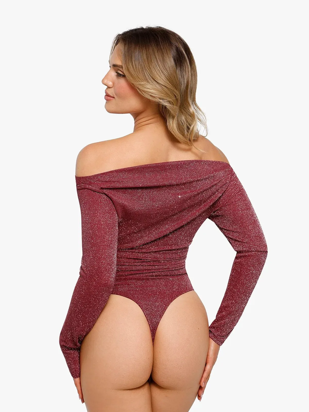 Shapewear Metallic Knit Long Sleeve Slimming Bodysuit