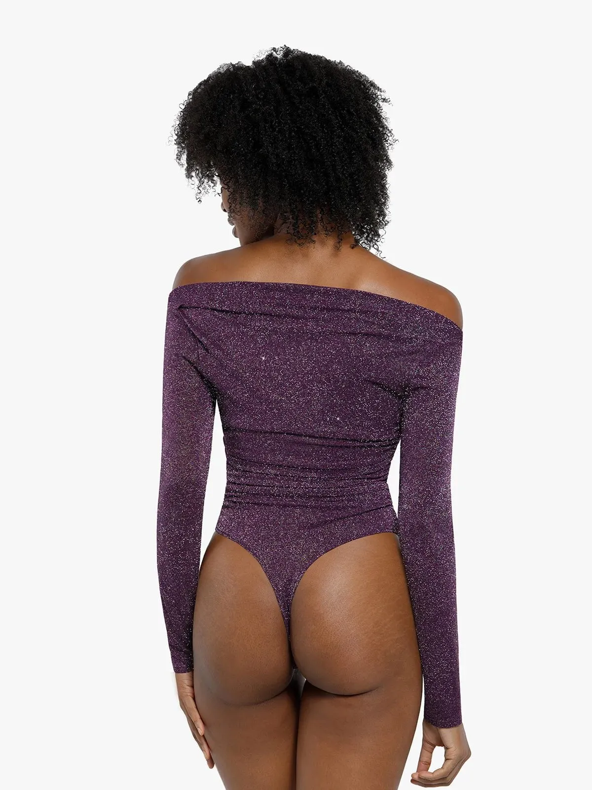 Shapewear Metallic Knit Long Sleeve Slimming Bodysuit