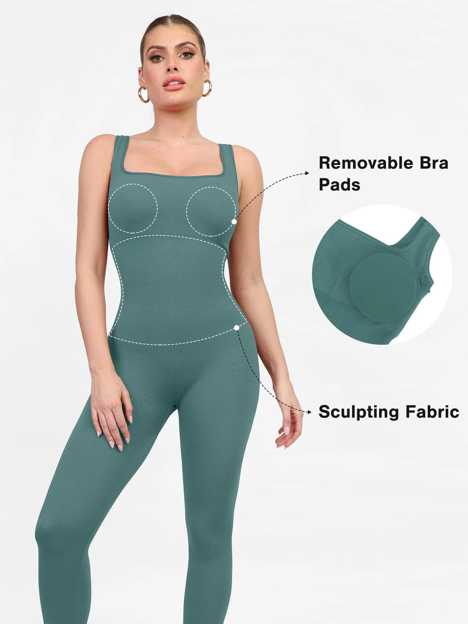 Shapewear Square Neck Tank Workout Seamless Jumpsuit