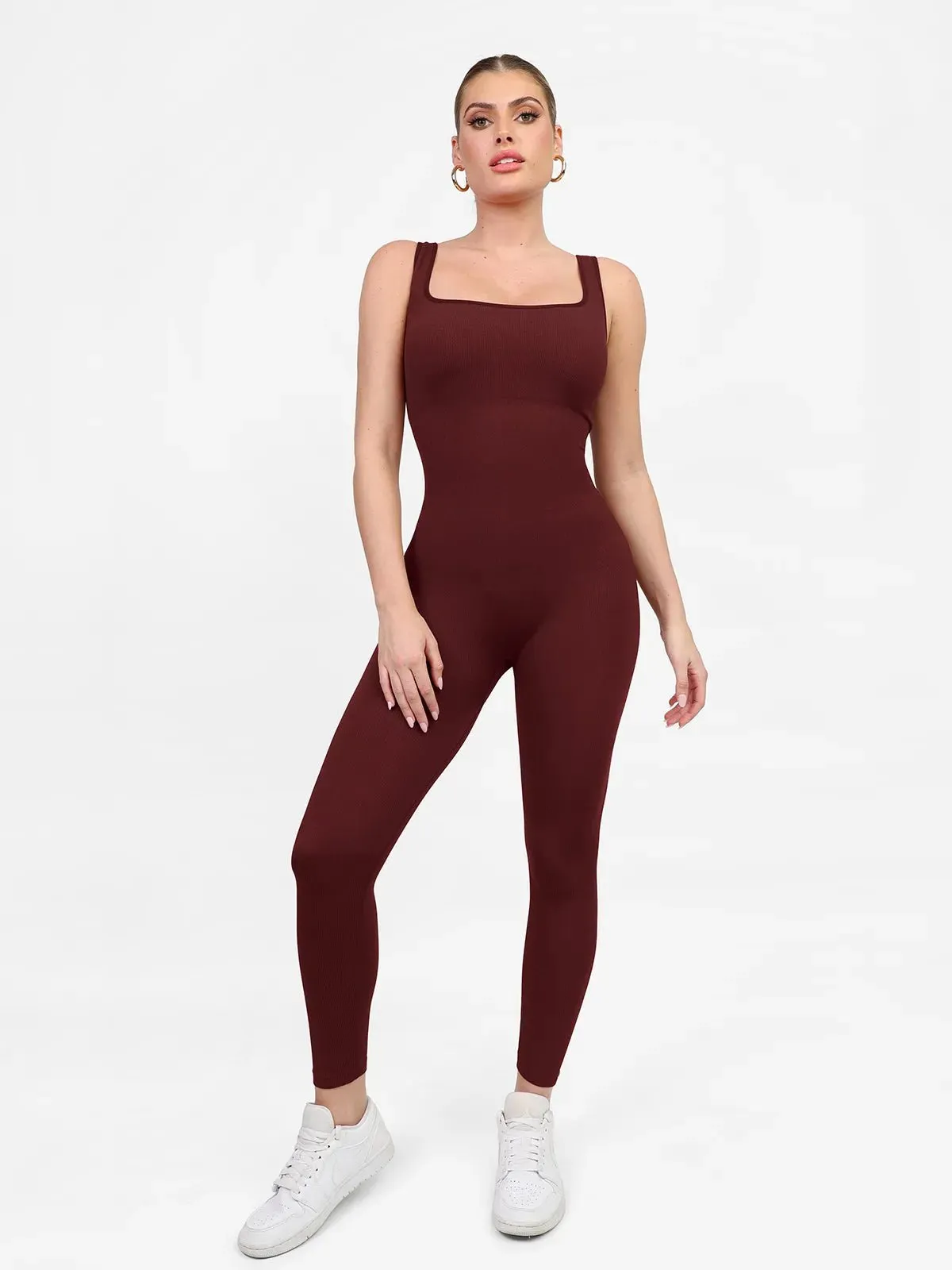 Shapewear Square Neck Tank Workout Seamless Jumpsuit