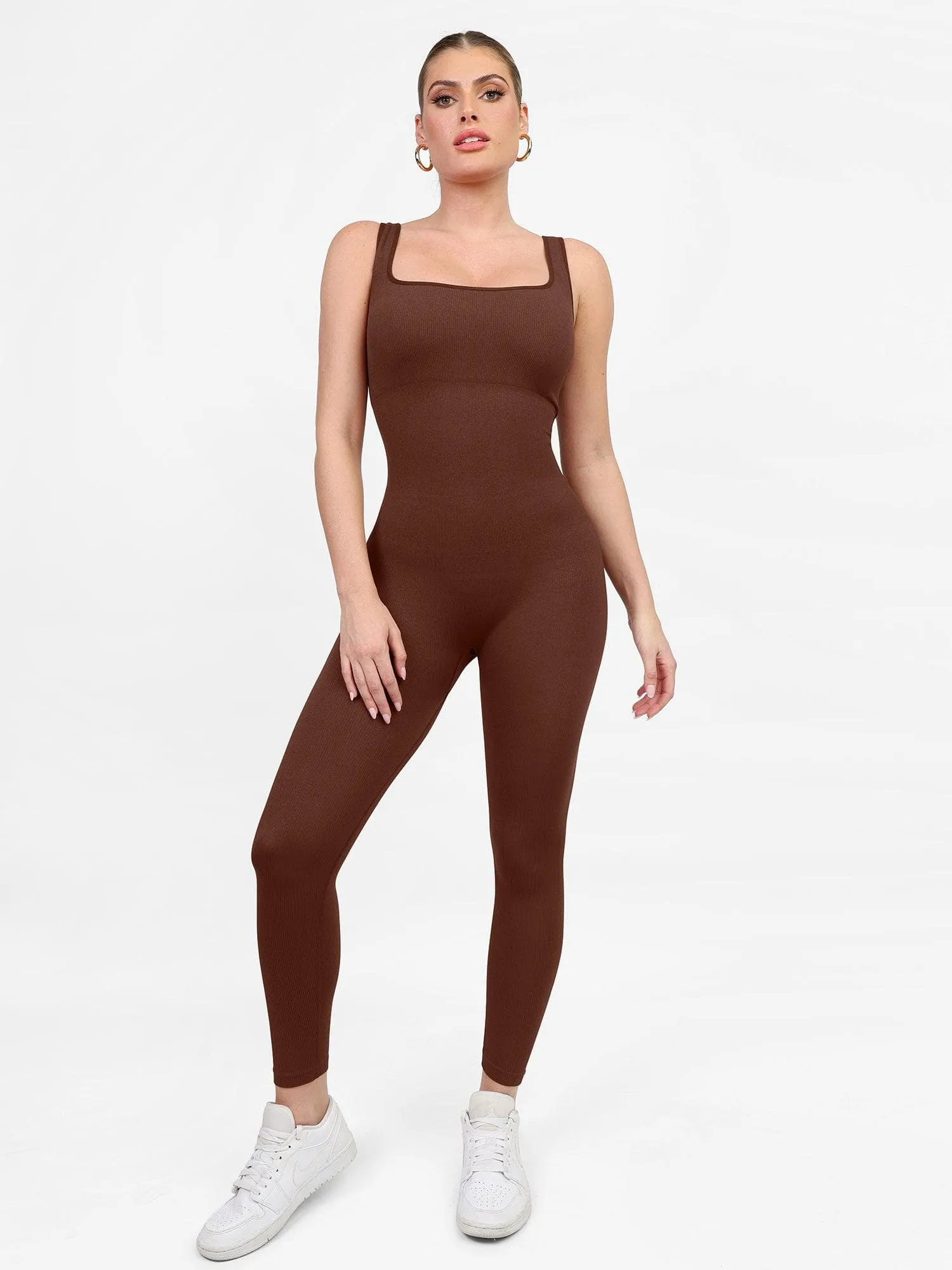 Shapewear Square Neck Tank Workout Seamless Jumpsuit