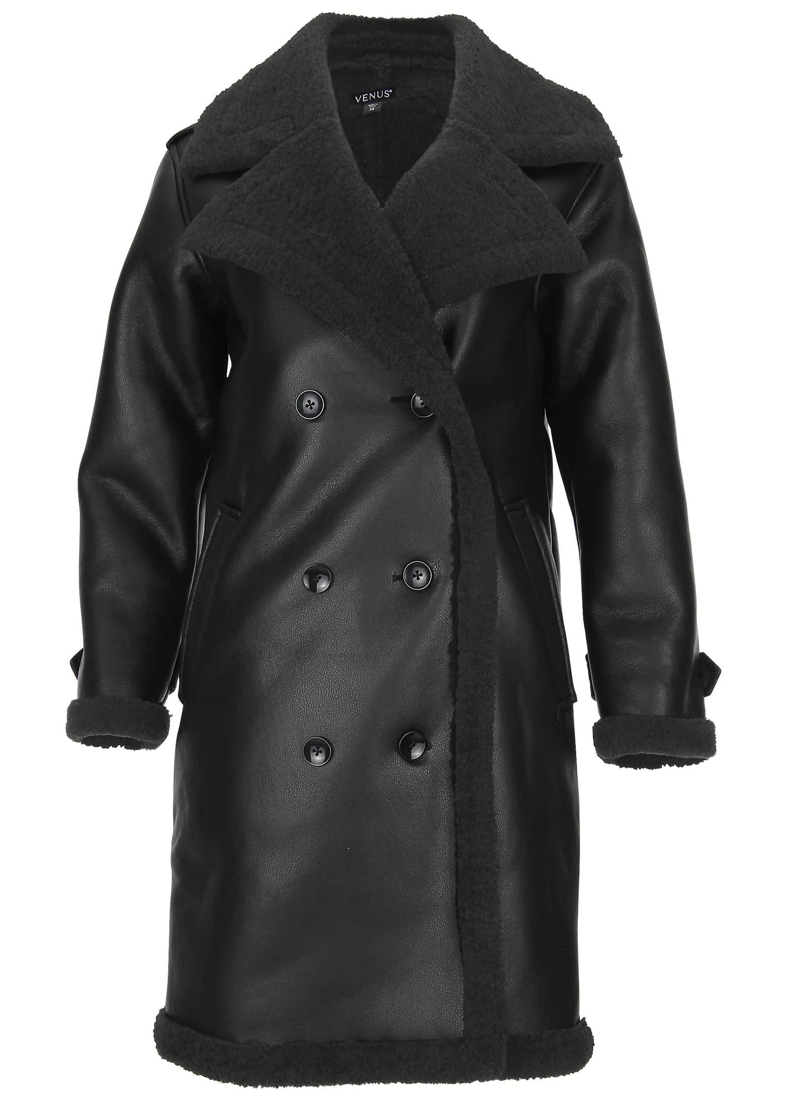 Shearling Long Coat - Black