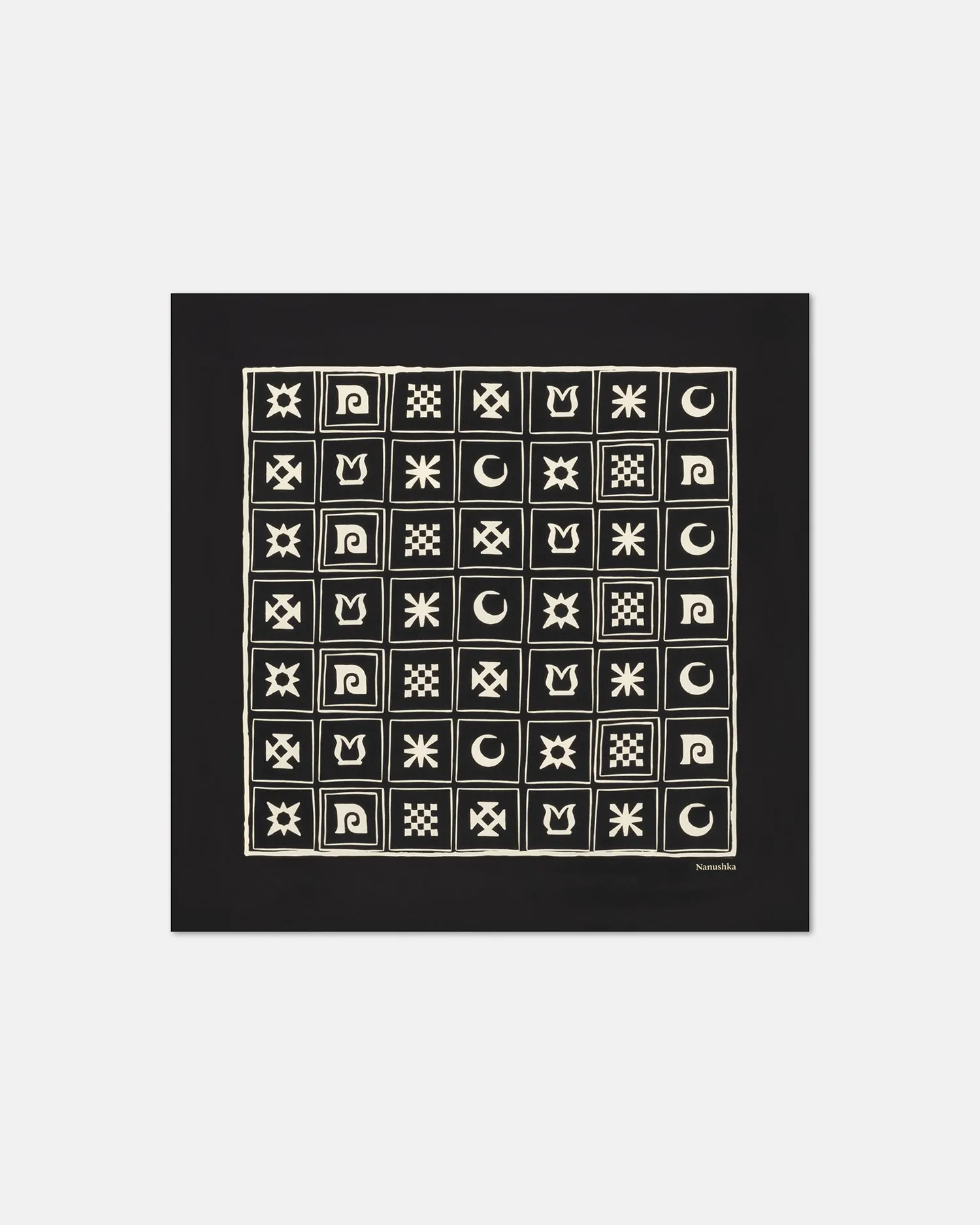 Shoul - Printed Silk Scarf - Off Black/Beige Kopjafa