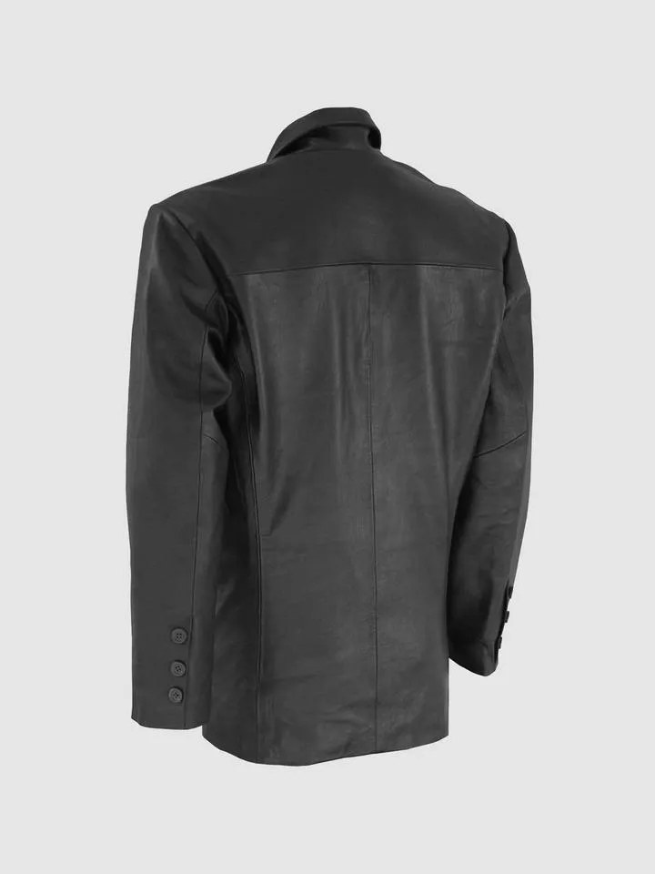 Size Large 2 Button Black Leather Coat for Men