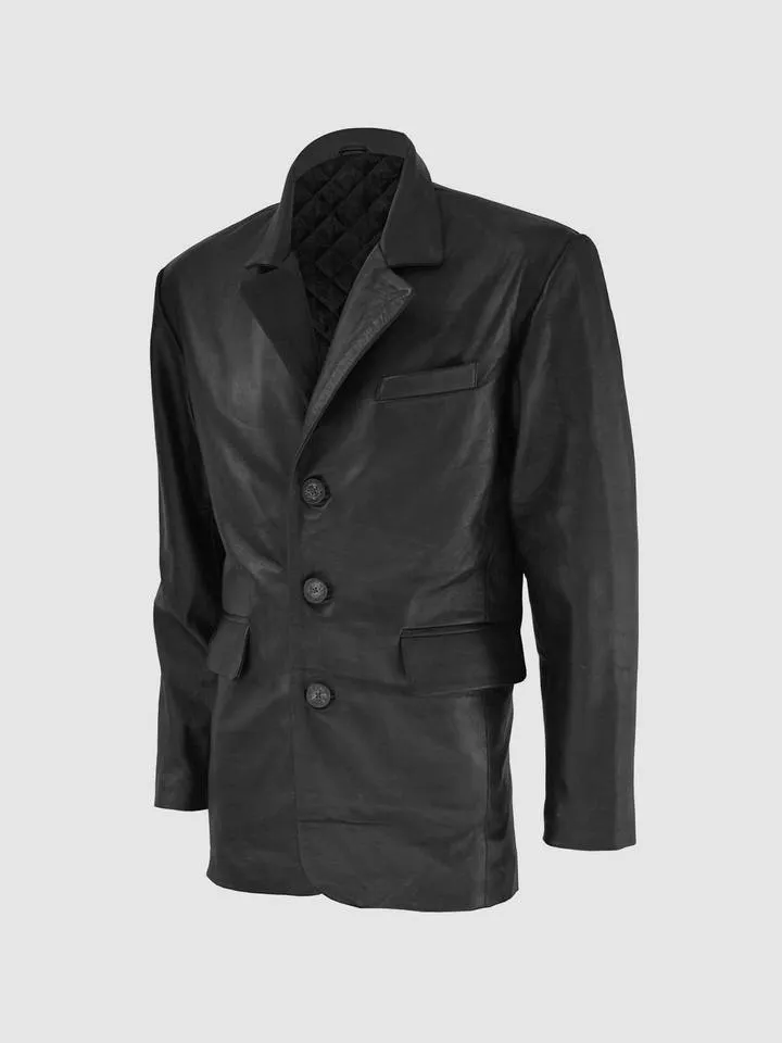 Size Large 2 Button Black Leather Coat for Men