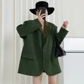 Slim Green Blazer For Women Notched Collar Long Sleeve Solid Minimalsit Casual Blazers Female Autumn Clothing